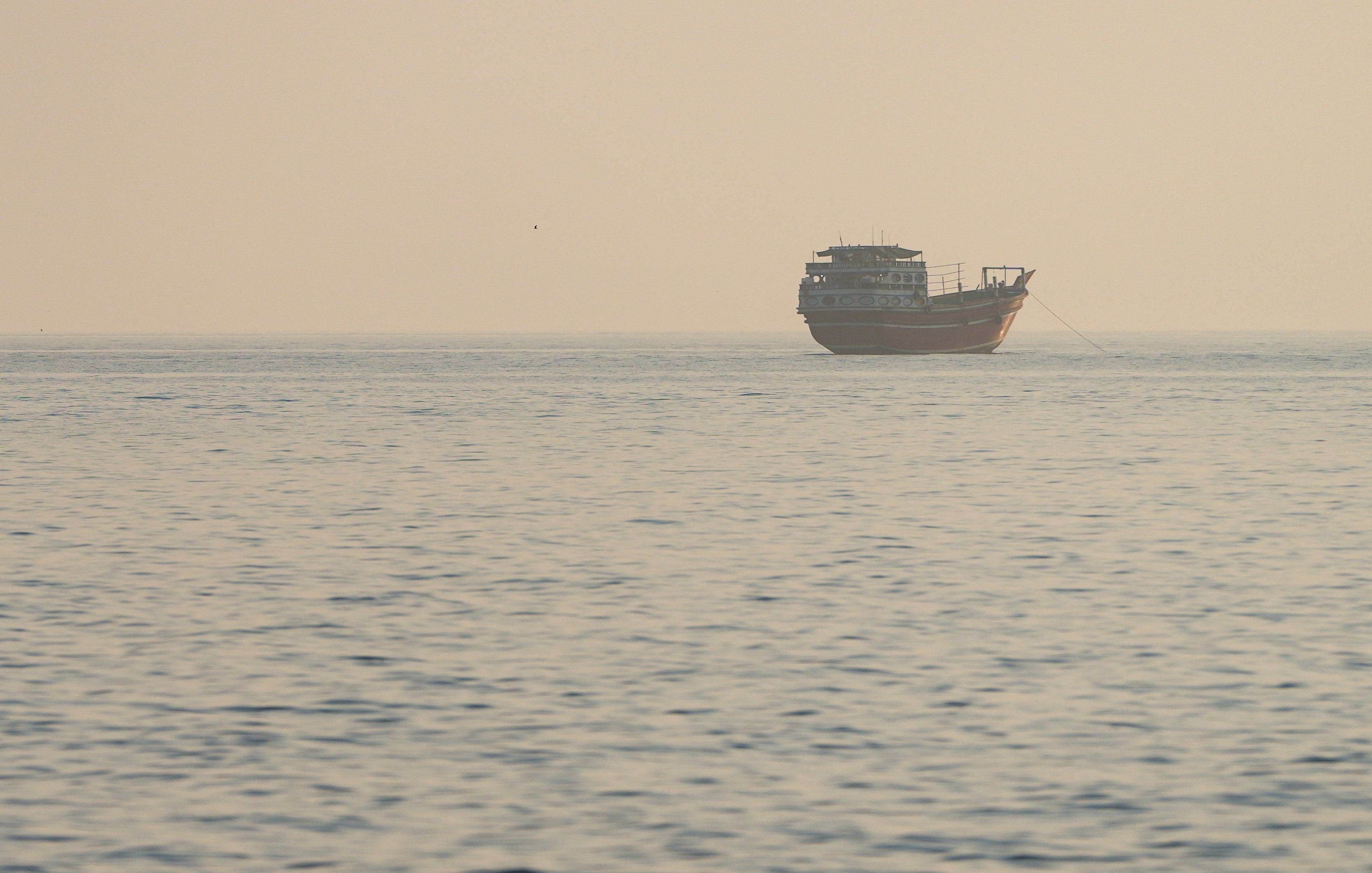 A vessel at the Strait of Hormuz, as seen from Musandam, Oman, on Tuesday. Photo: Reuters