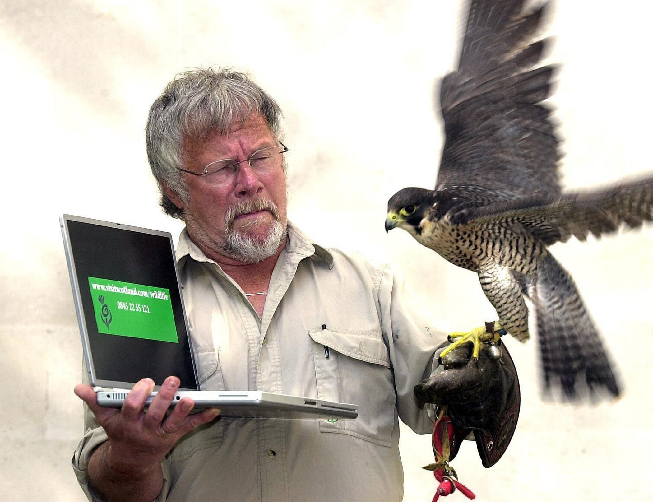 British actor and wildlife presenter Bill Oddie with a Peregrine falcon in 2004. The 85-year-old died at the weekend, his agent said on Monday. Photo: PA via AP