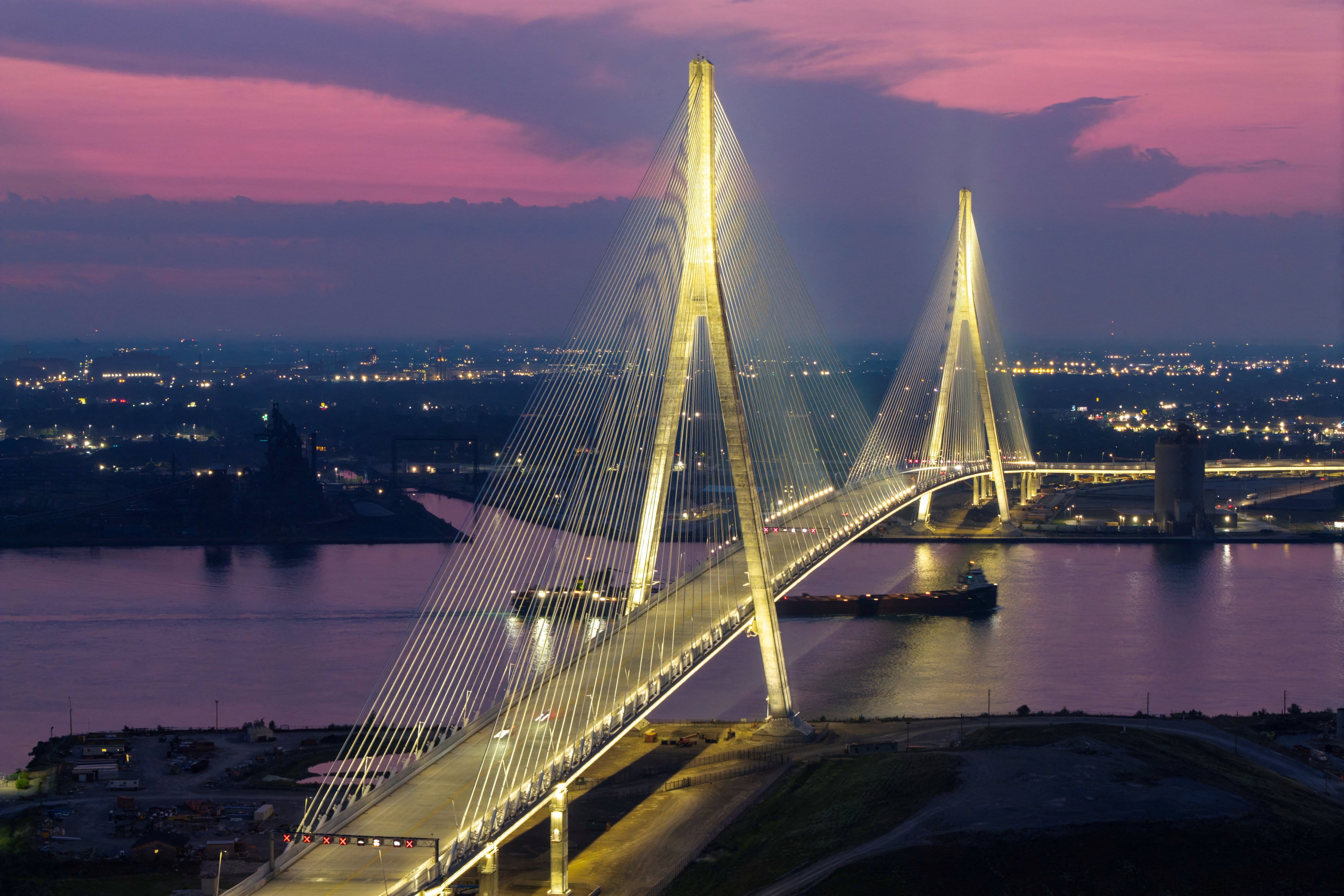 The Gordie Howe International Bridge, lit up. Photo: Reuters
