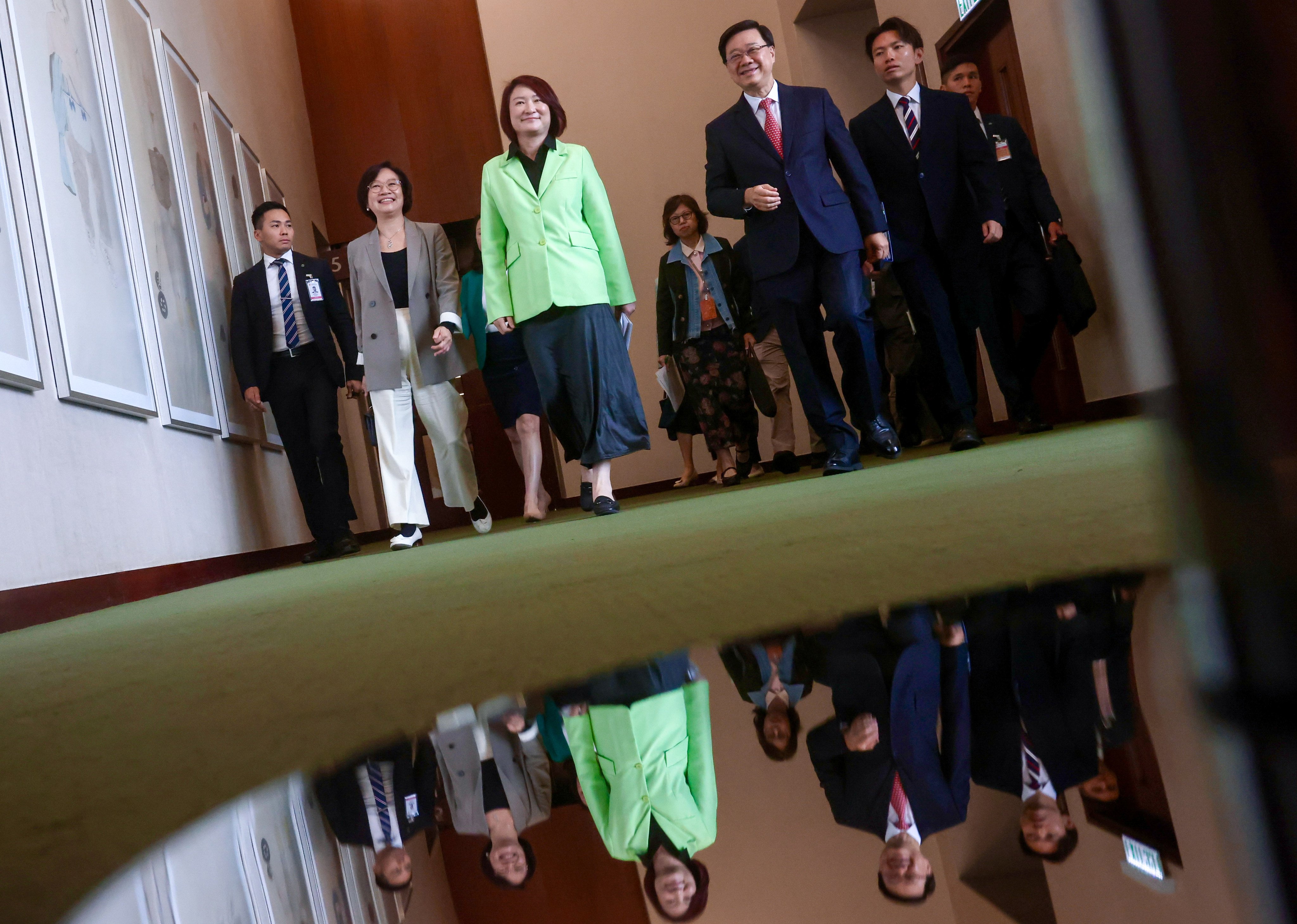 Chief Executive John Lee Ka-chiu and Legco President Starry Lee Wai-king, after the Chief Executive’s dialogue with council members on July 28. Photo: Jonathan Wong