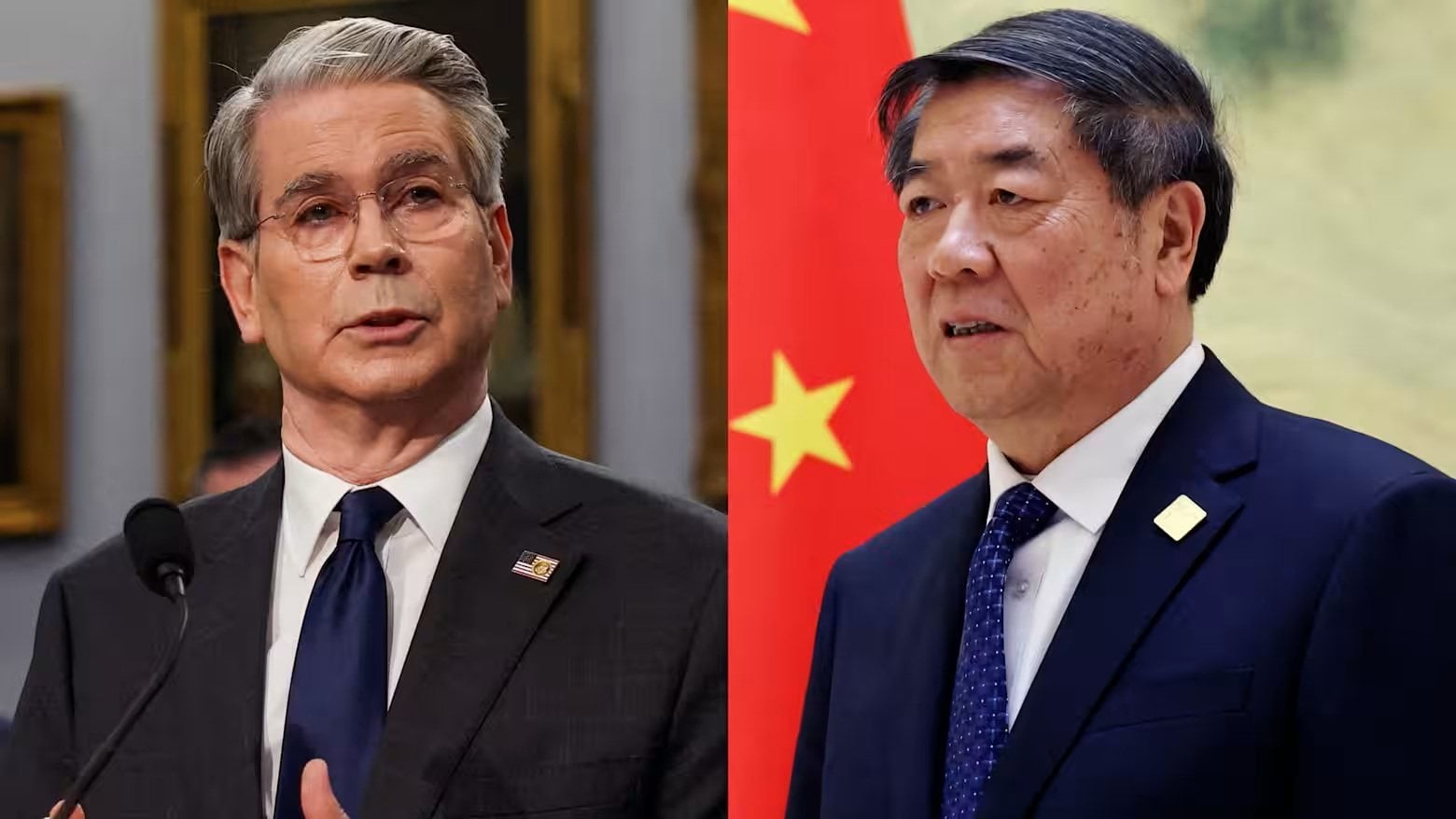 US Treasury Secretary Scott Bessent (left) and Chinese Vice-Premier He Lifeng. Photo: Reuters