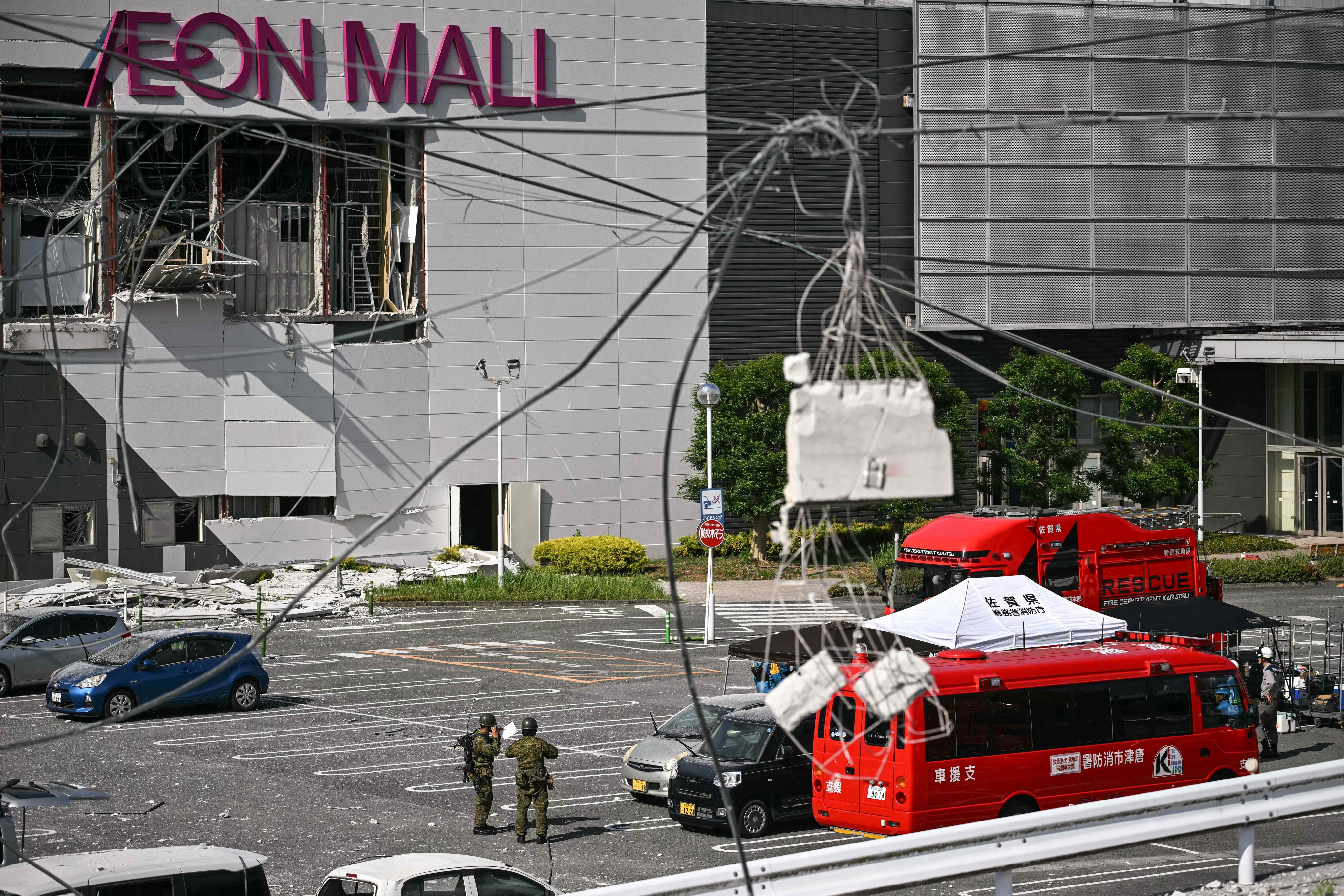 The damaged Aeon mall in Kashima, Kumamoto, as seen on Wednesday after an earthquake struck southwestern Japan the previous day. Photo: AFP