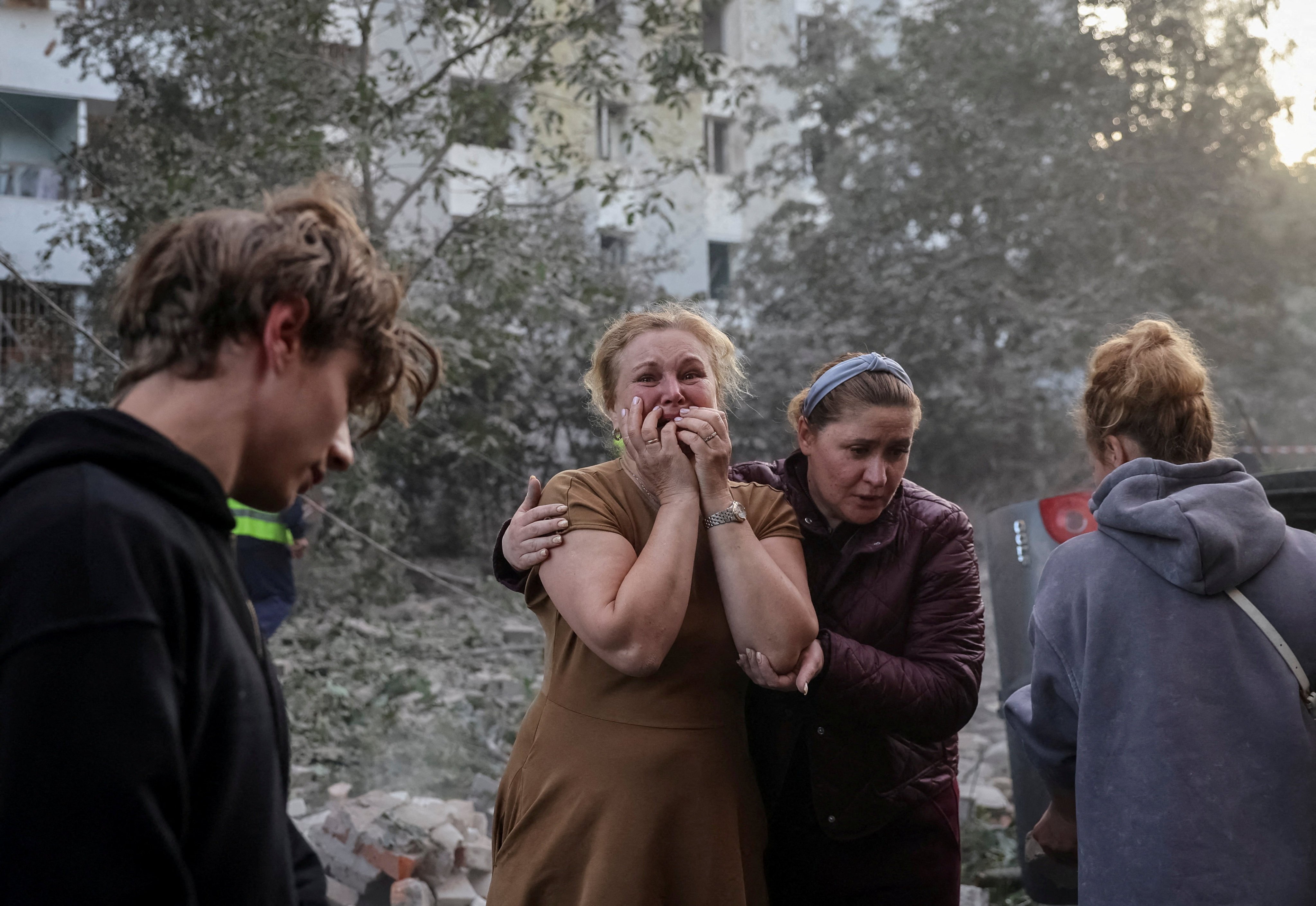 Residents in Lviv after the latest strikes. Photo: Reuters