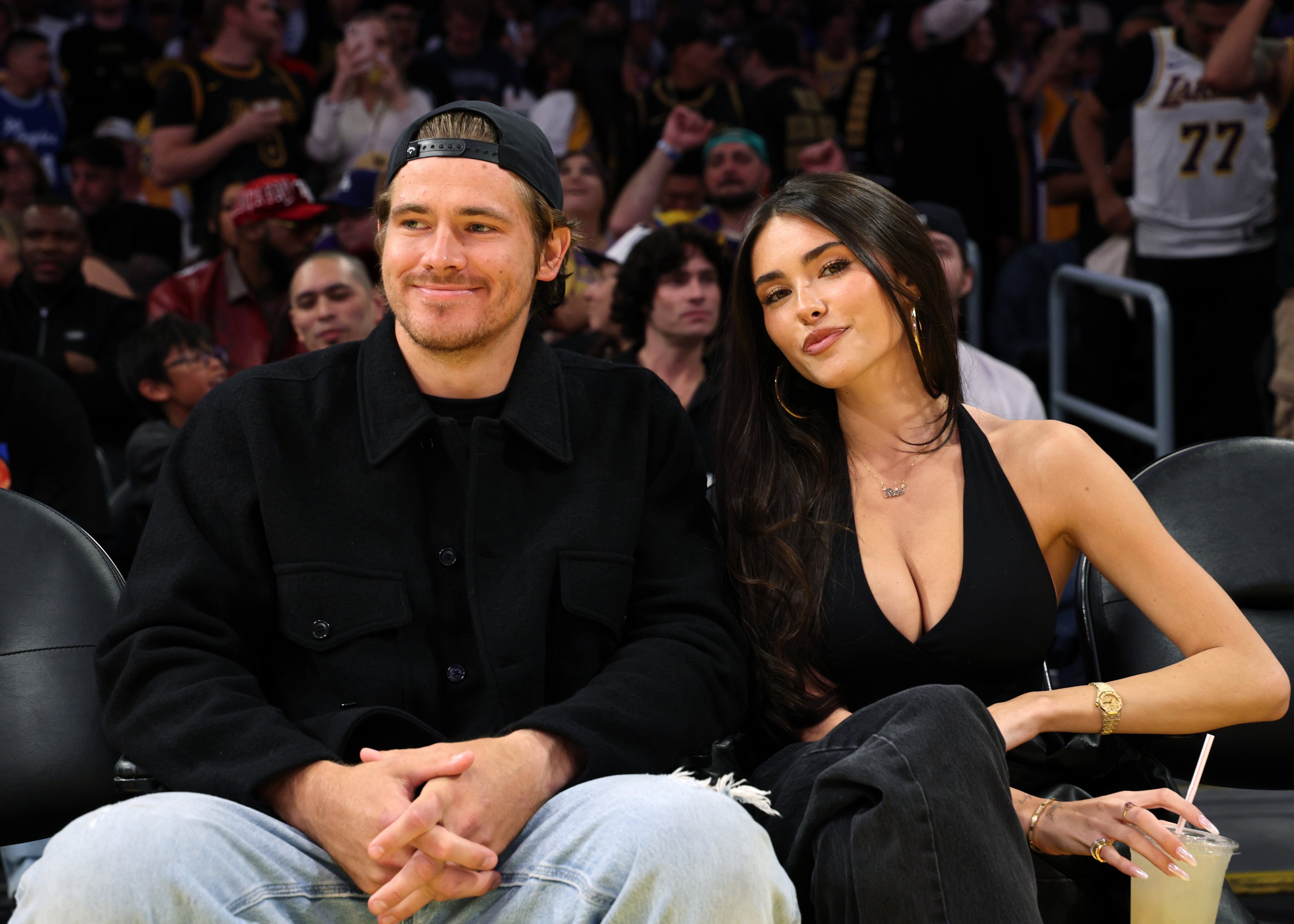 Justin Herbert and Madison Beer at a basketball game between Los Angeles Lakers and Minnesota Timberwolves last year.  Photo: Getty Images