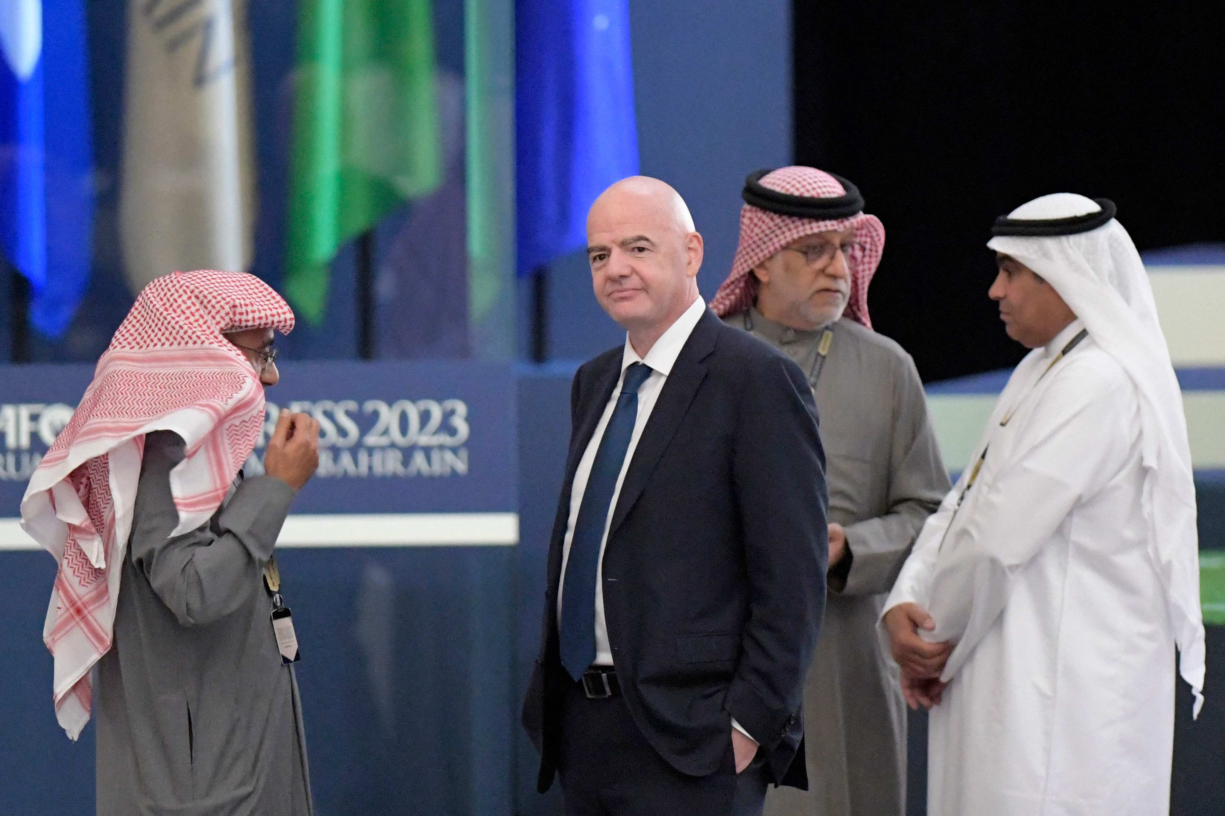 Fifa president Gianni Infantino (centre) at the Asian Football Confederation Congress in Manama, Bahrain in 2023. Photo: AFP
