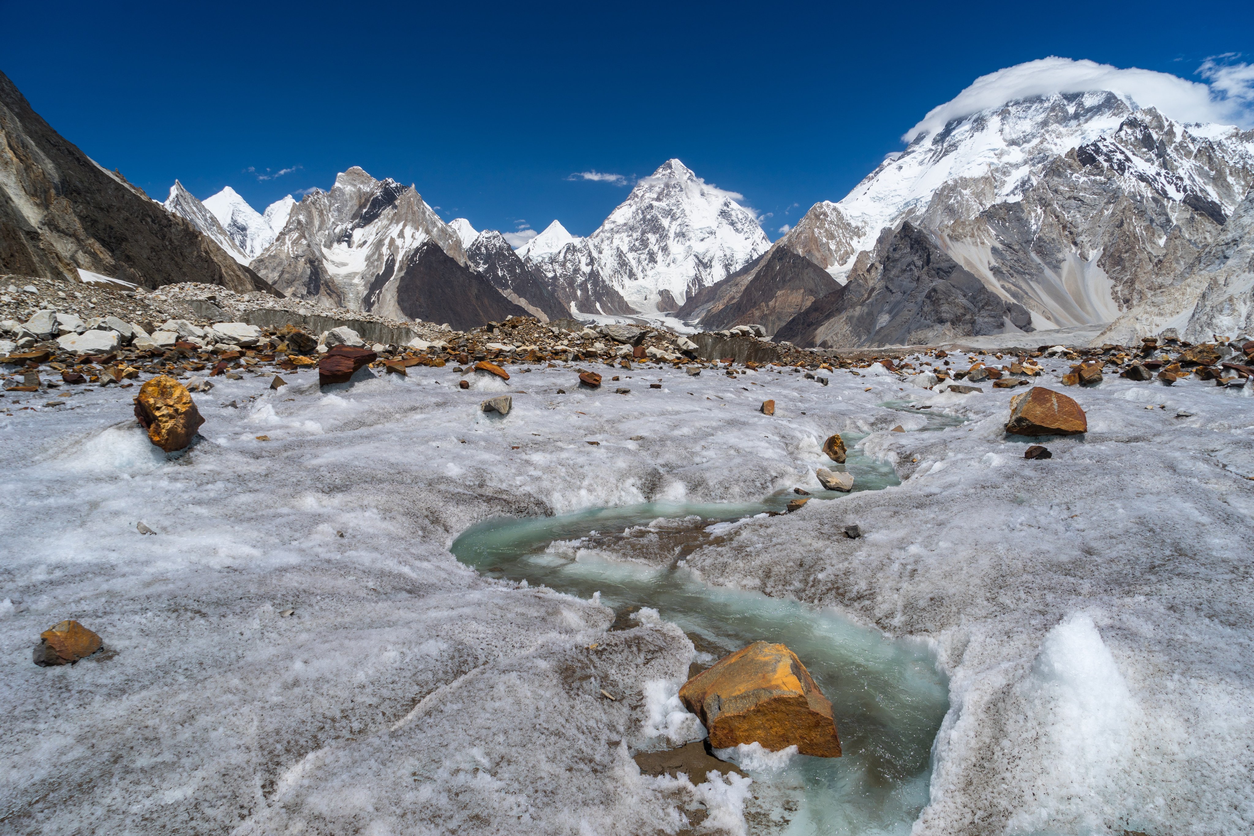 Broad Peak and K2 mountains are seen from  a glacier in Pakistan. Photo: Getty Images