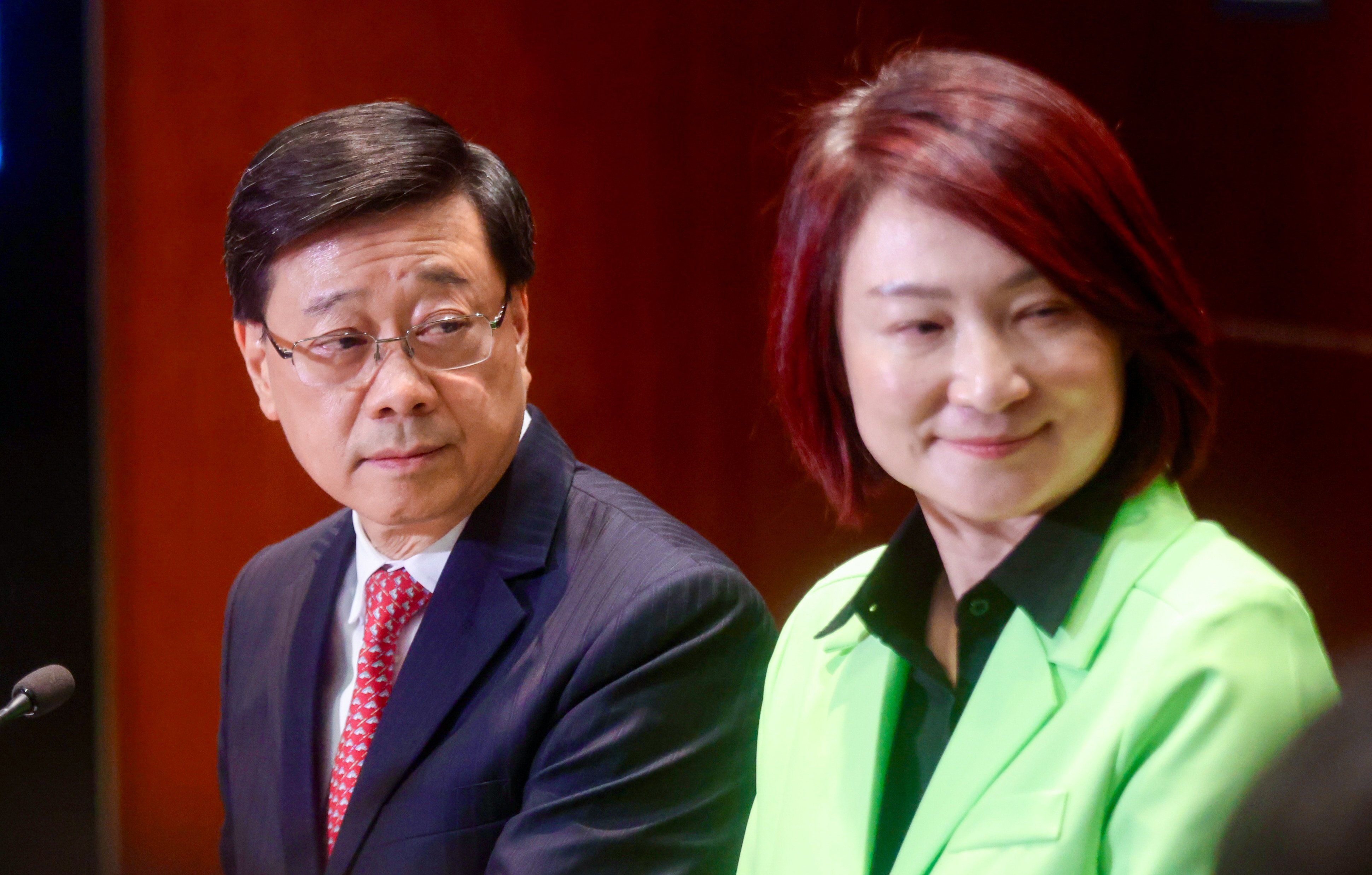 Hong Kong Chief Executive John Lee and Legco President Starry Lee are seen after a dialogue session between the chief executive and lawmakers on July 28.  Photo: Jonathan Wong