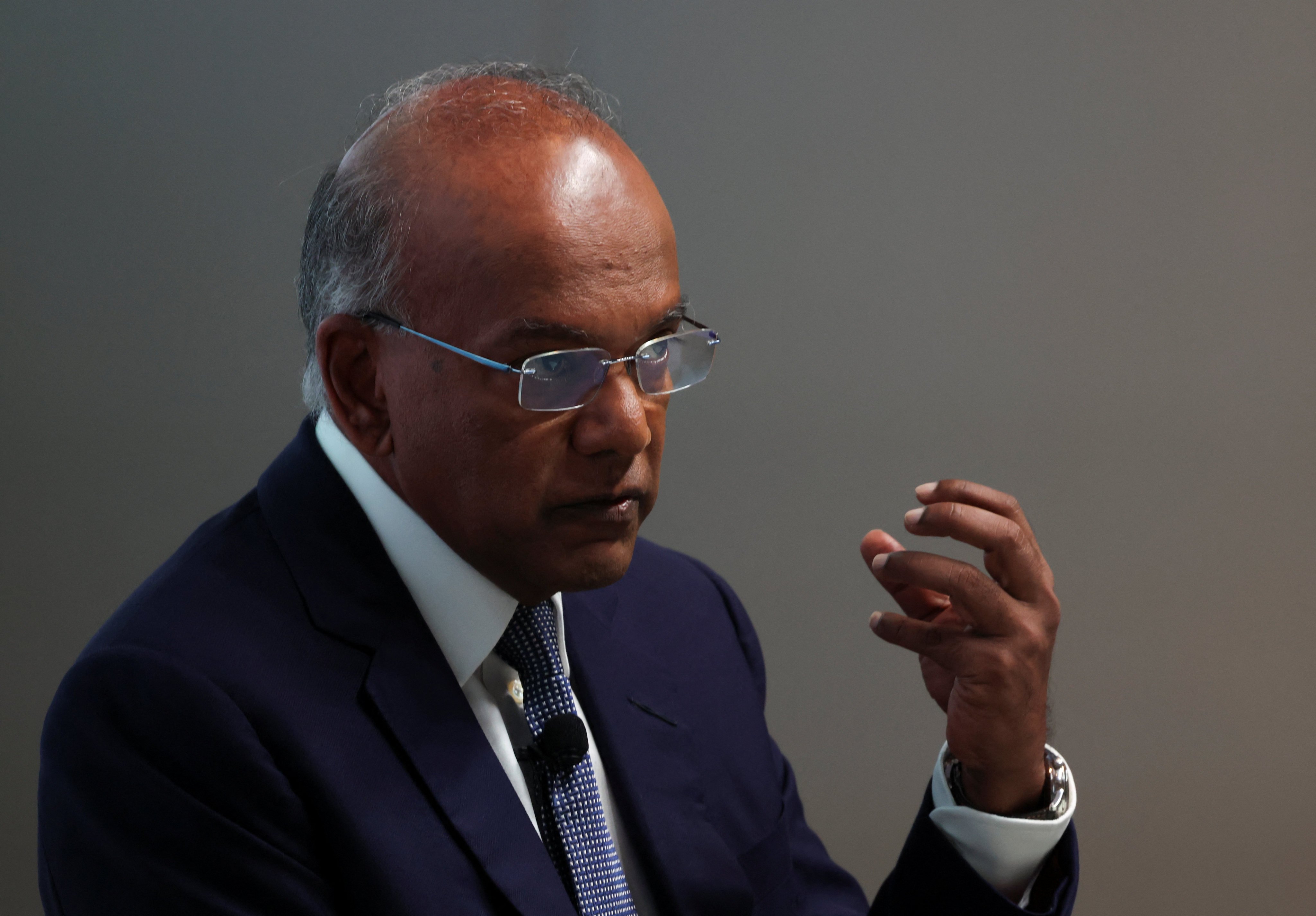 Senior Minister K. Shanmugam speaks at a summit in Singapore on July 9, 2025. Photo: Reuters