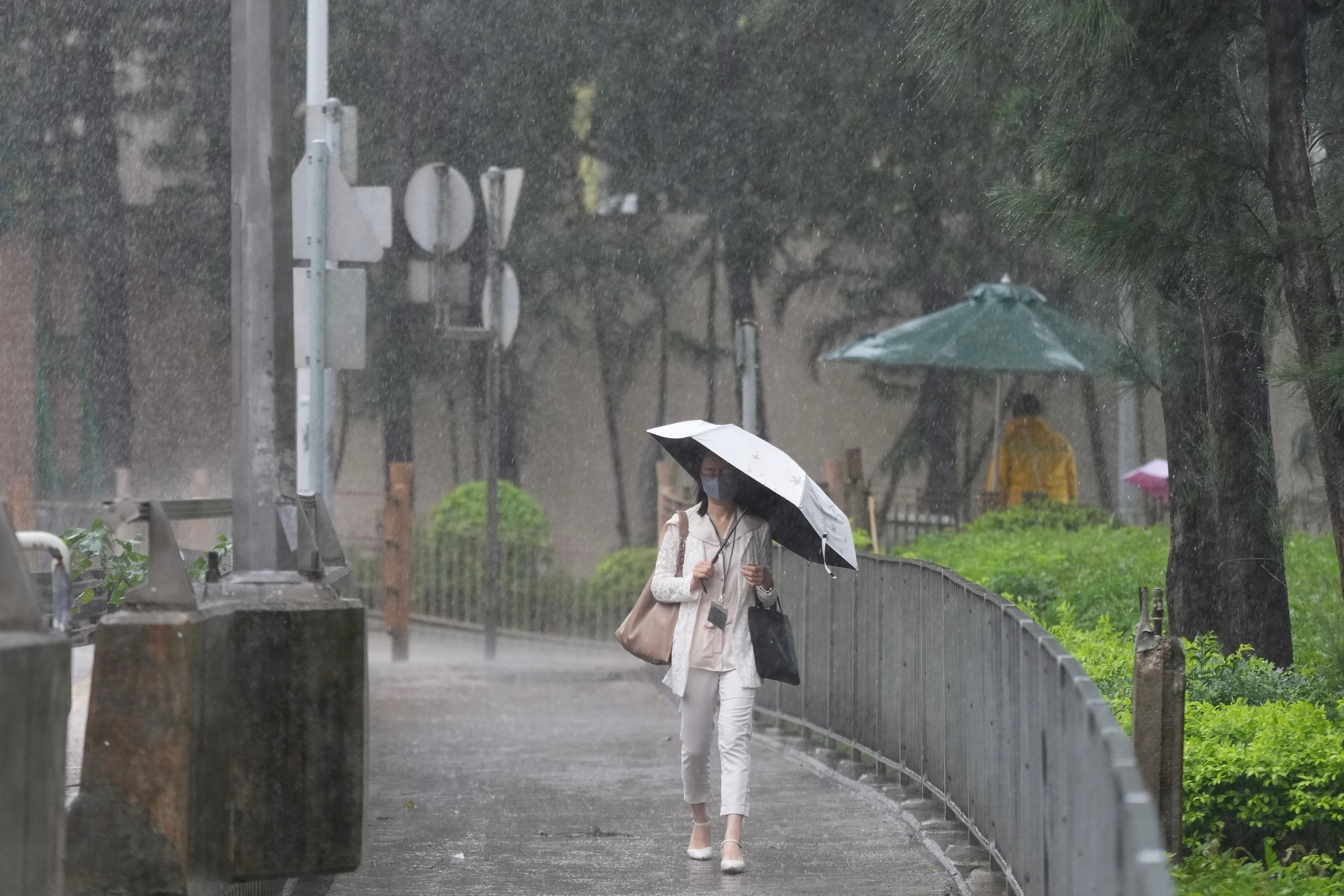 A woman braves the rain in Sai Ying Pun on Friday. Photo: Karma Lo