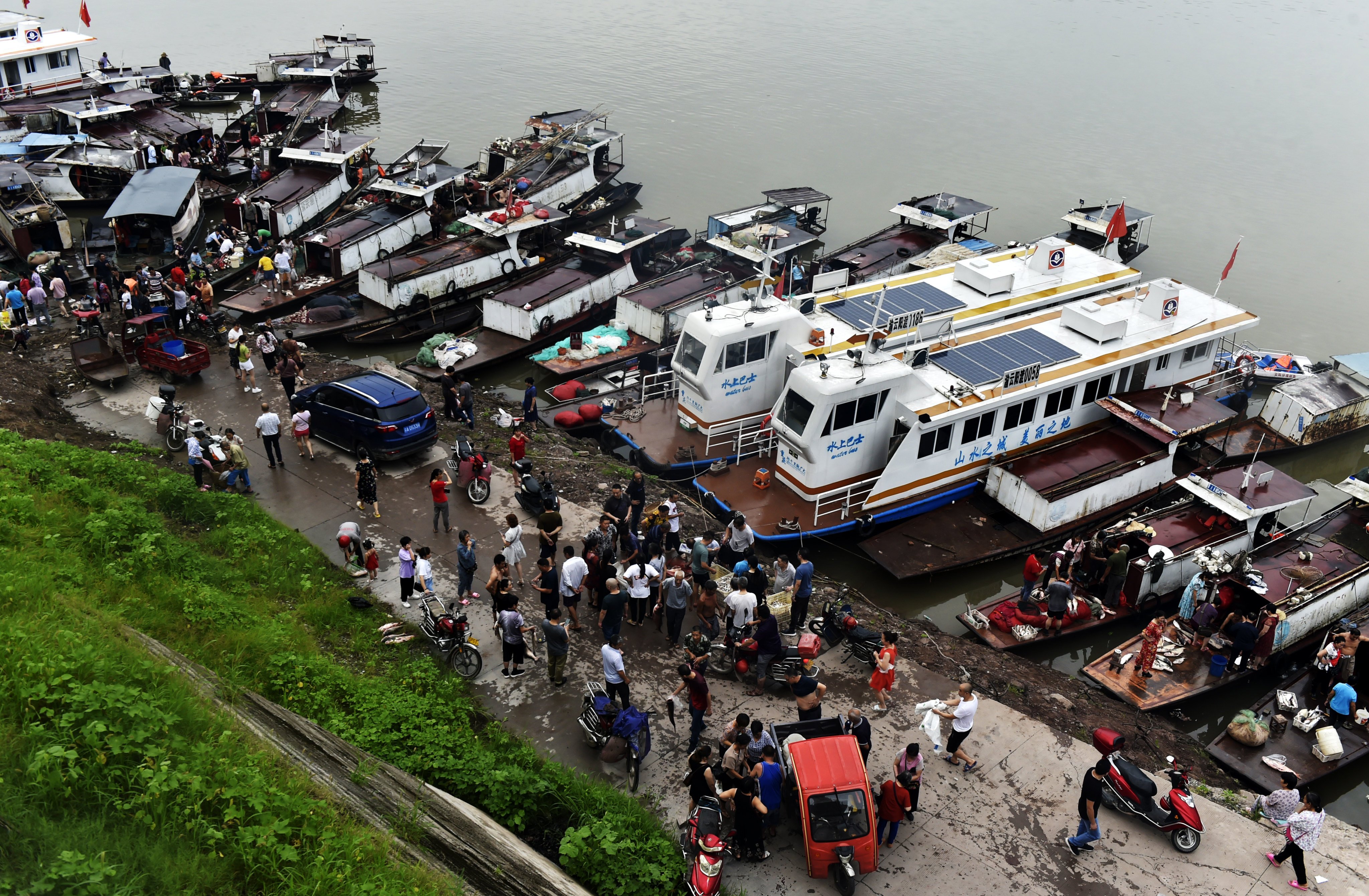 Fishermen sell their catch at a market on the bank of the Yangtze River in Gaoyang township, Chongqing city, in 2020. China’s 10-year fishing ban  came into effect in 2021. Photo: ImagineChina