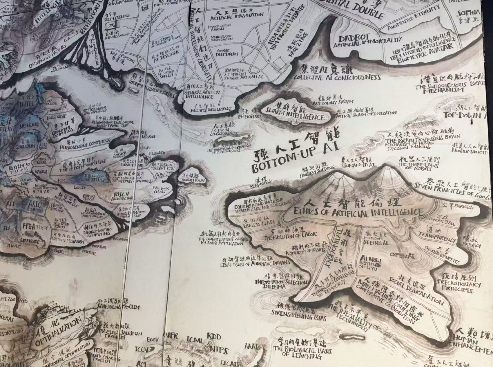 The ink-wash map of AI, with chipmakers as mountains on islands and theories flowing like rivers. Photo: Wency Chen