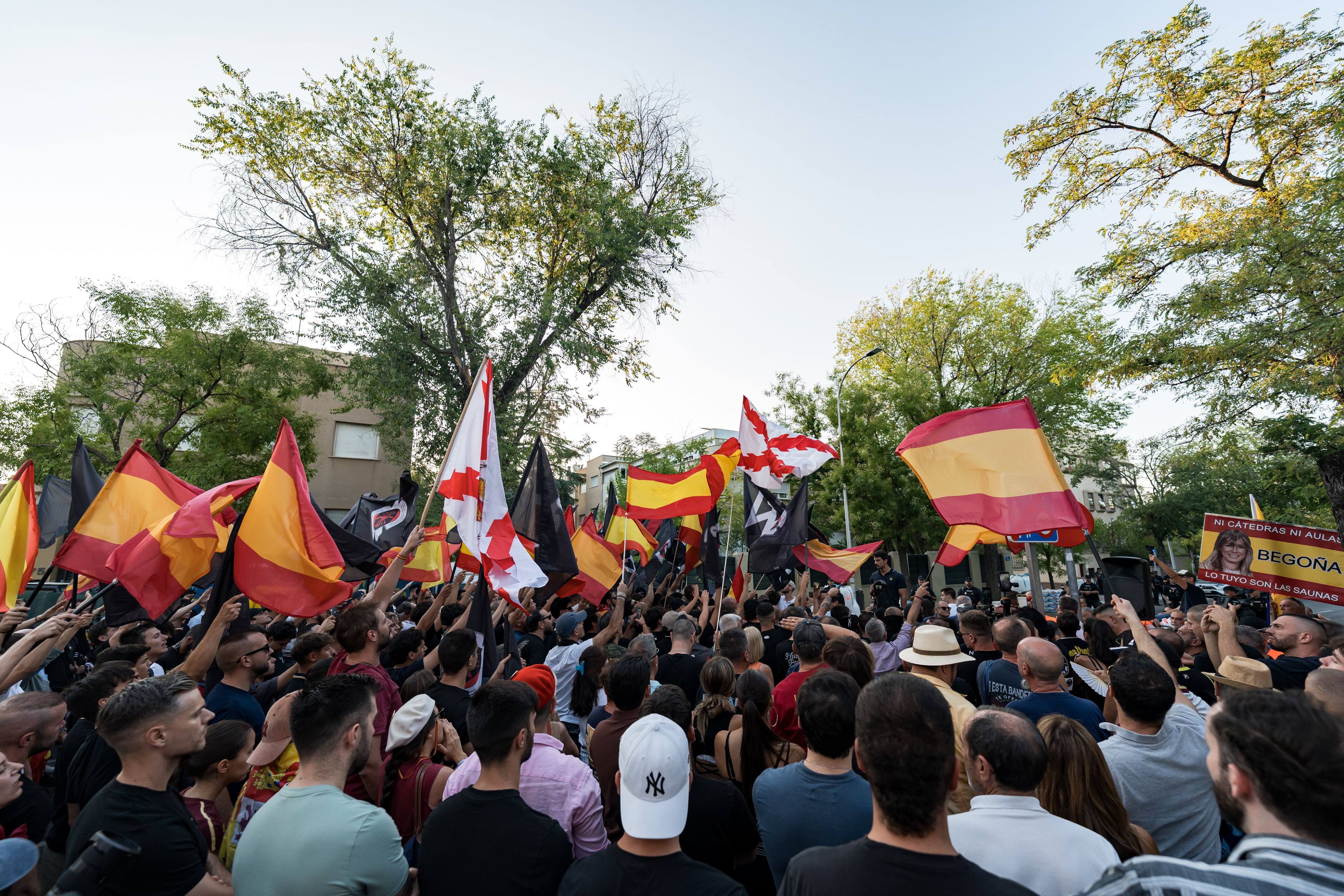 Demonstrators gather outside the Moroccan embassy in Madrid on Friday during a rally against the migration crisis in Ceuta. Photo: dpa