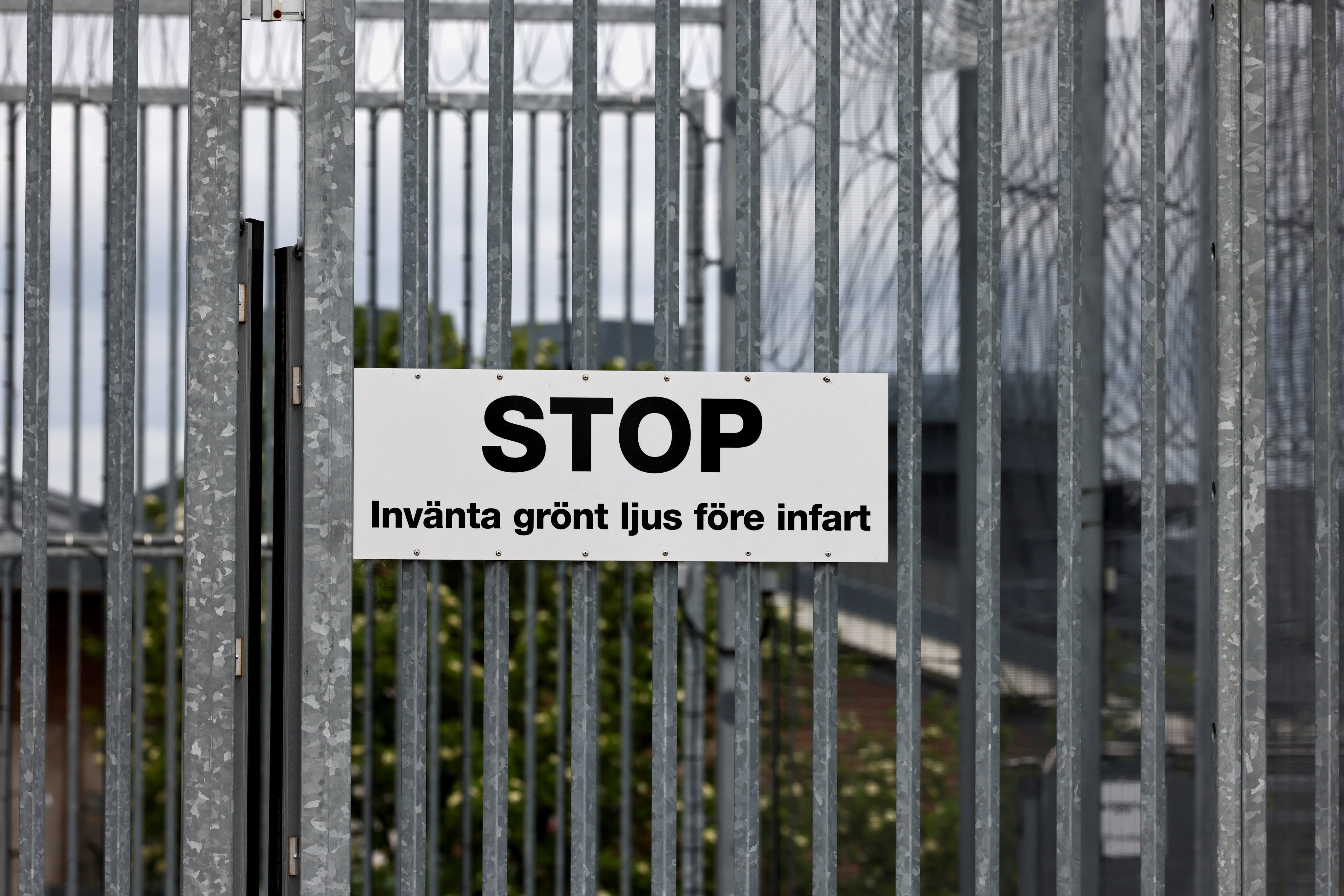 A stop sign on the gates of Rosersberg Prison near Stockholm, Sweden. Under Sweden’s new rules, the maximum doubled sentence is capped at 18 years in prison. Photo: Reuters