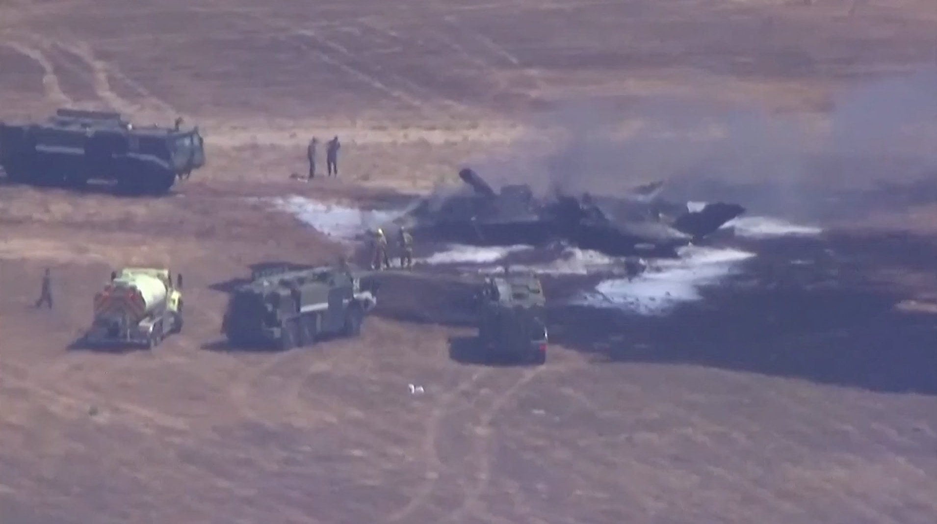 Smoke rises after a Marine Corps F-35B crash at Marine Corps Air Station Miramar in San Diego, California, on Friday.    Photo: KGTV via Reuters