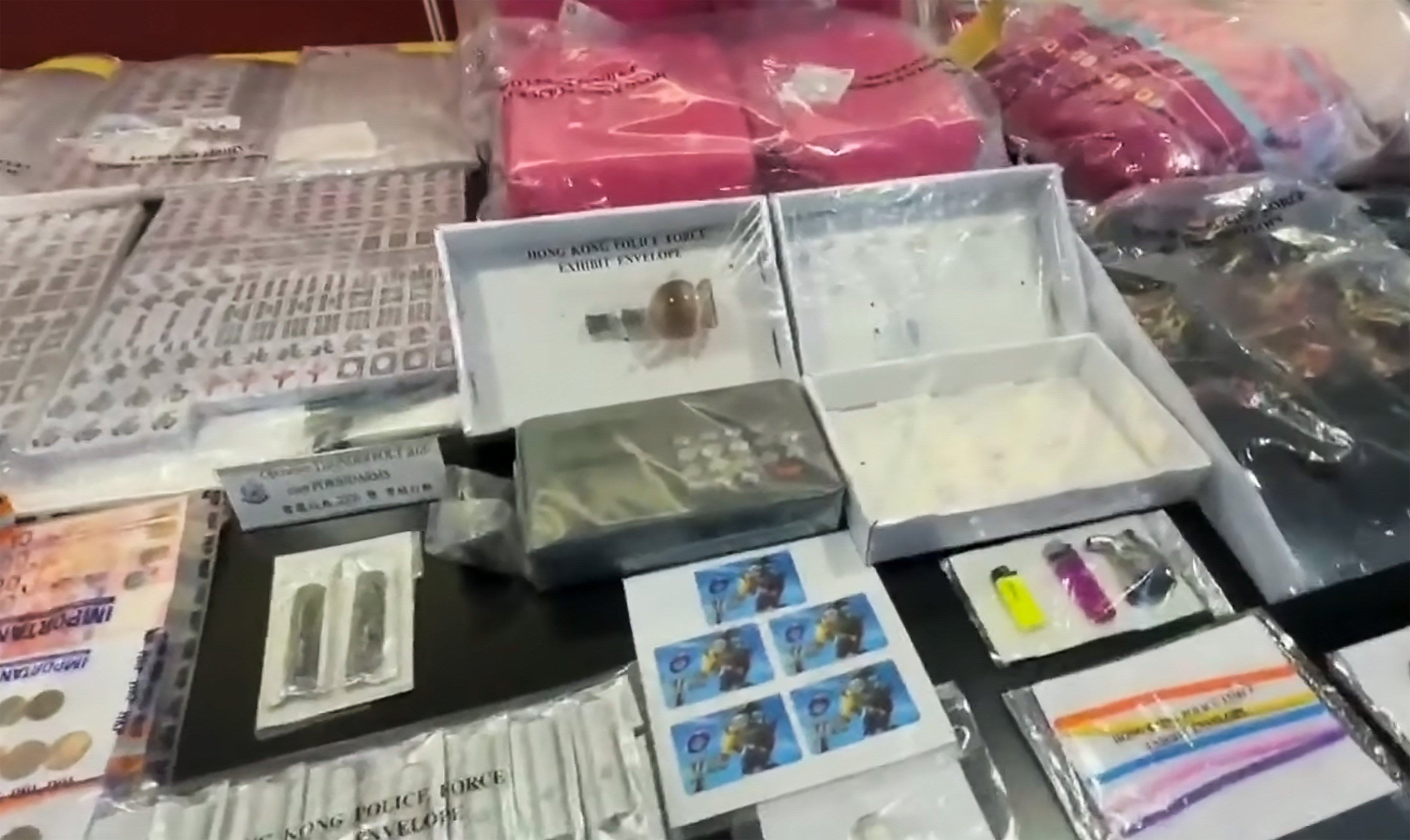 Hong Kong police display evidence seized during their operation. Photo: YouTube