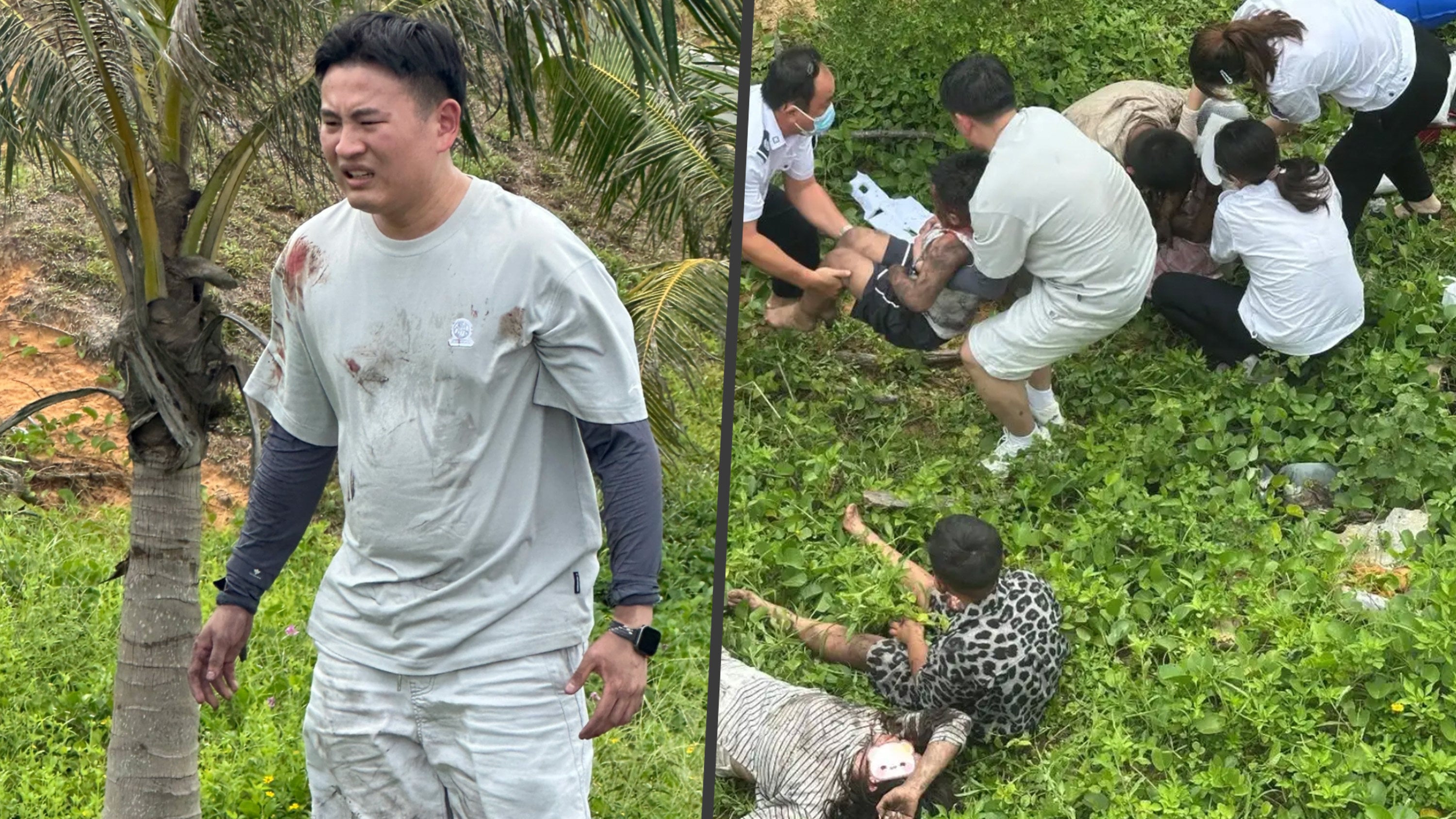 During their honeymoon, a Chinese policeman and his social worker wife rescued a family of five trapped in a car on the edge of a steep slope. Photo: SCMP composite/Baidu