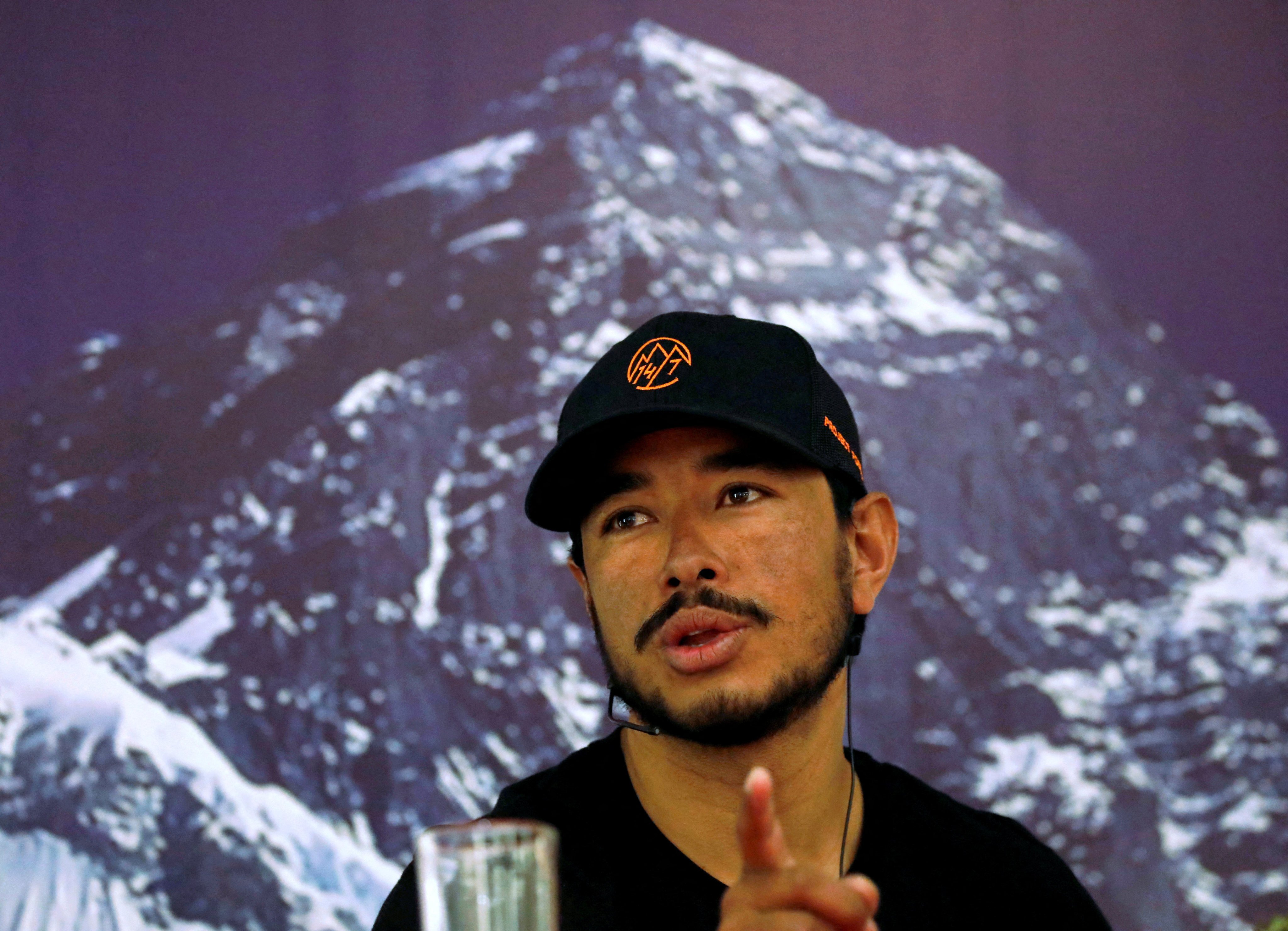 Nirmal Purja speaks at a news conference after climbing six mountains, including Mount Everest, on May 28, 2019. Photo: Reuters