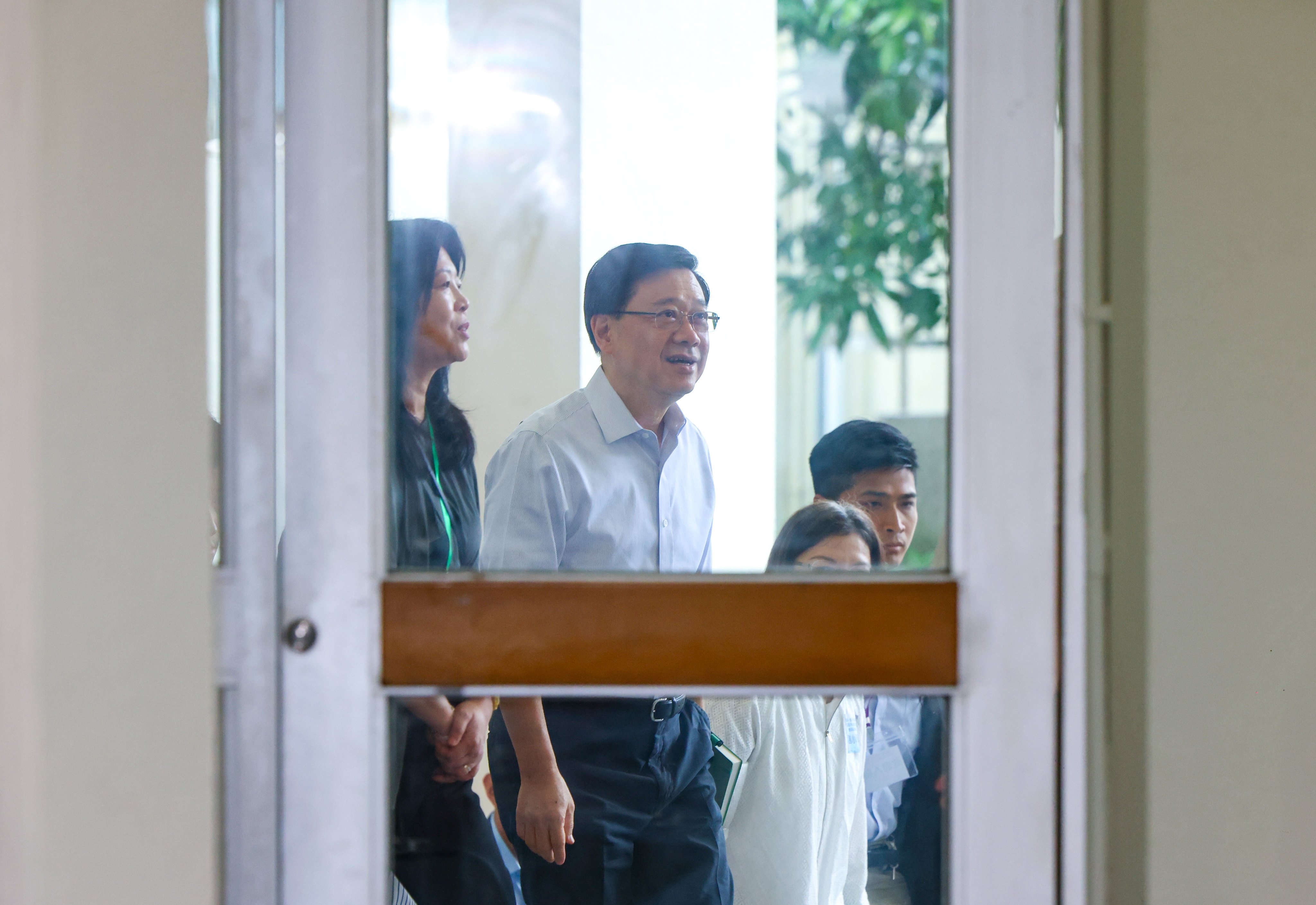 The city leader at South Tuen Mun Government Secondary School, where the town hall was held on Sunday. Photo: Nora Tam