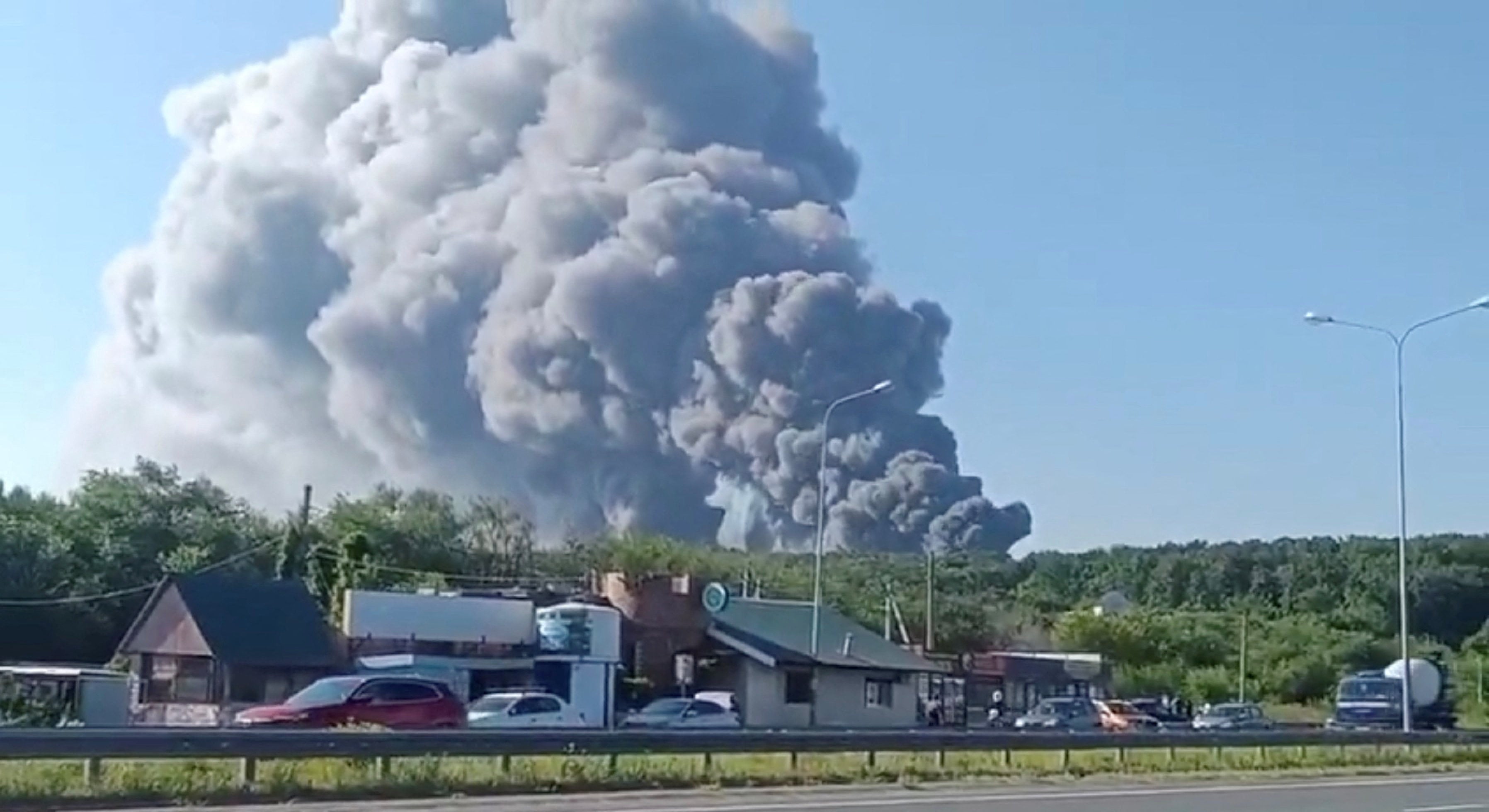 Smoke rises after a Ukrainian drone attack on a Wildberries warehouse in Russia’s Samara region on Sunday. Photo: Social media via Reuters