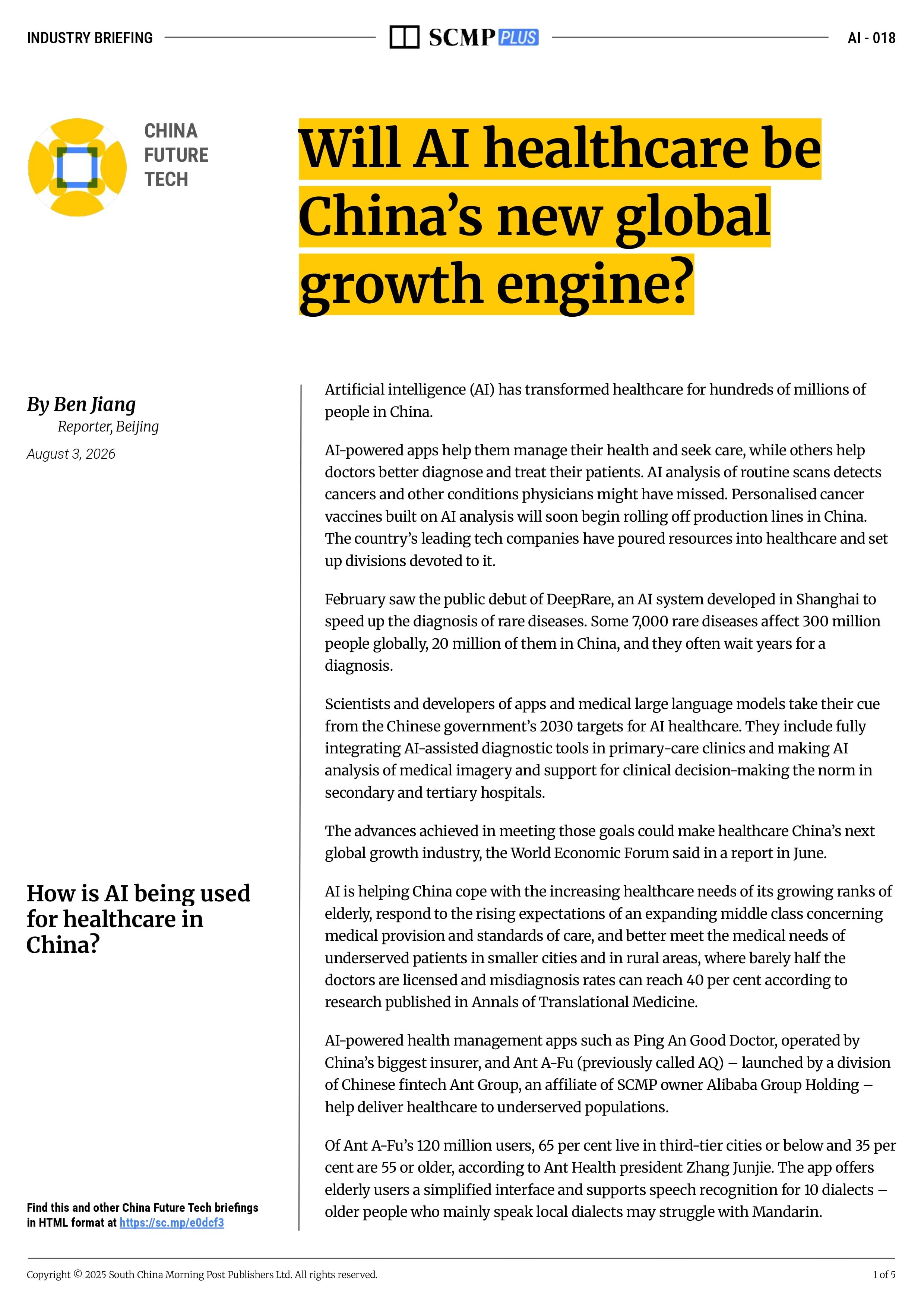 Will AI healthcare be China’s new global growth engine?