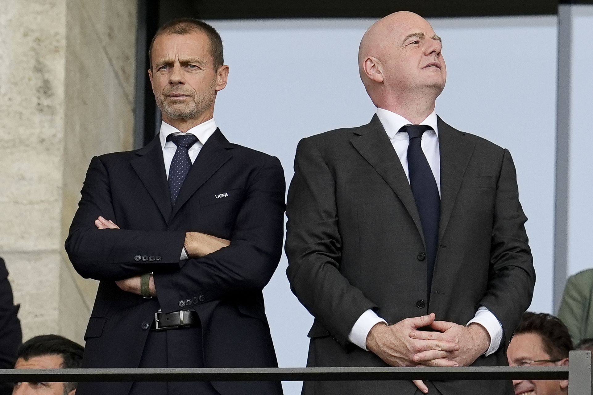 Uefa, headed by Aleksander Ceferin (left), has threatened legal action over Fifa counterpart Gianni Infantino's controversial World Cup plan. Photo: Photo: dpa