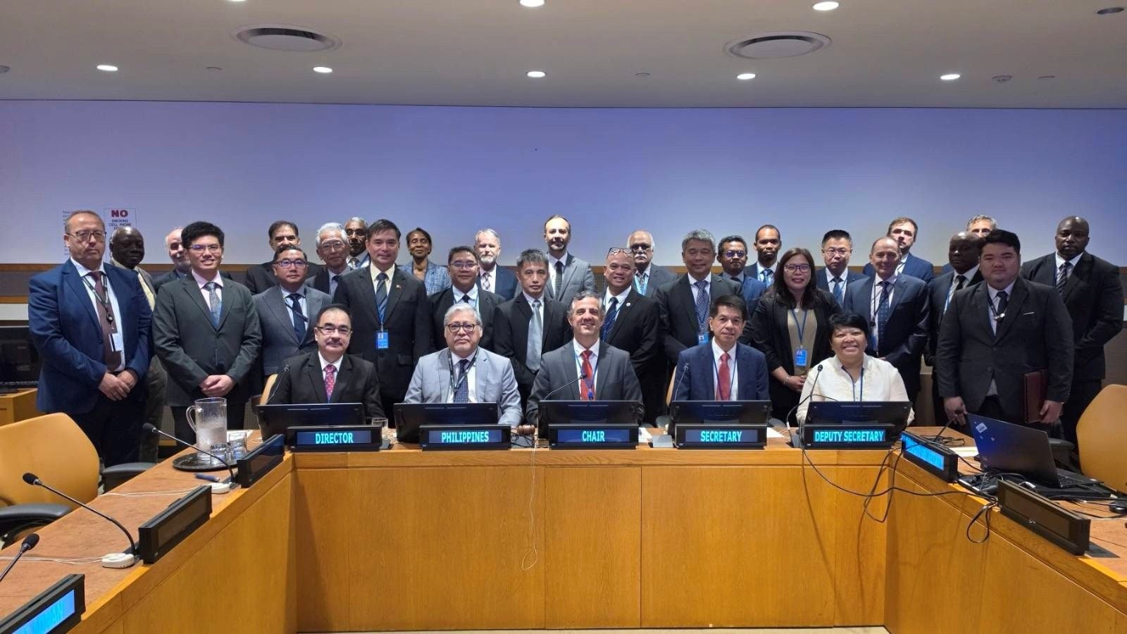 The Philippine delegation on the presentation of its partial submission concerning the country’s entitlement to an extended continental shelf, together with the members of the UN Commission on the Limits of the Continental Shelf on July 29. Photo: Philippines Department of Foreign Affairs