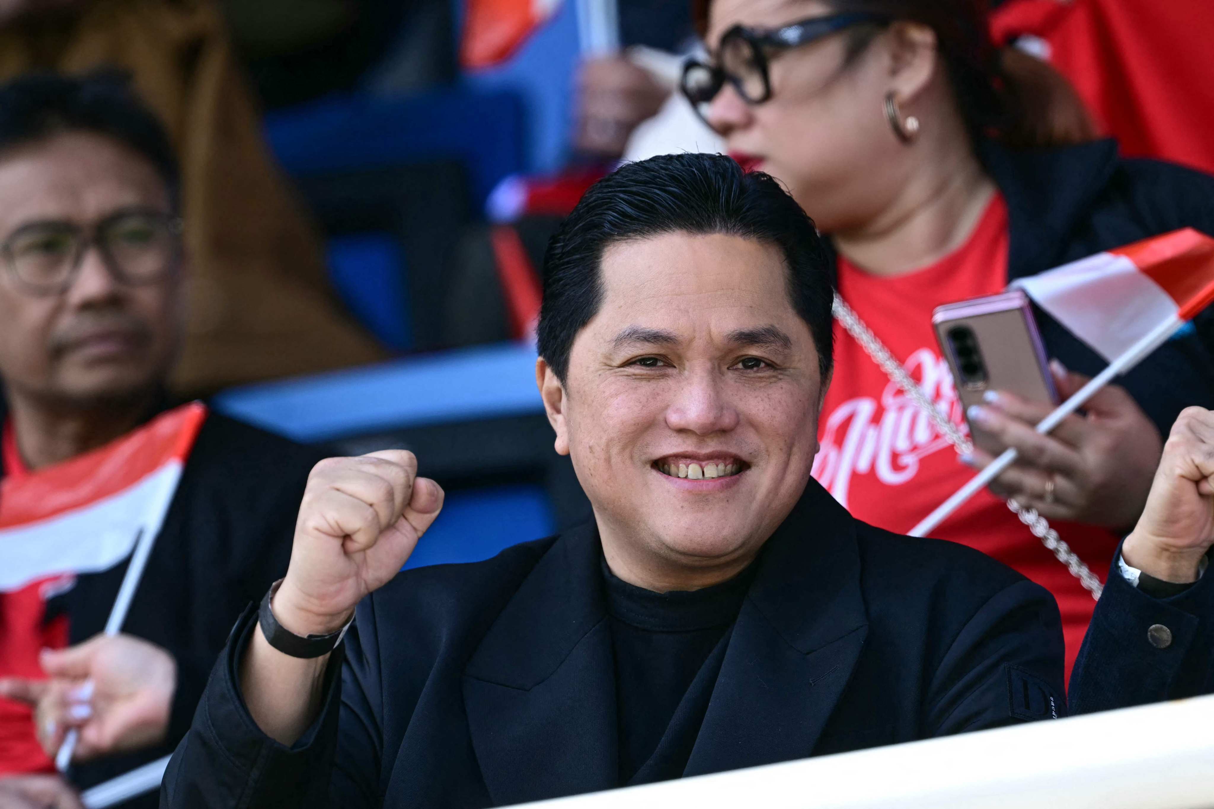 Erick Thohir attends the pre-Olympic play-off match between Indonesia and Guinea at Paris 2024. Photo: AFP