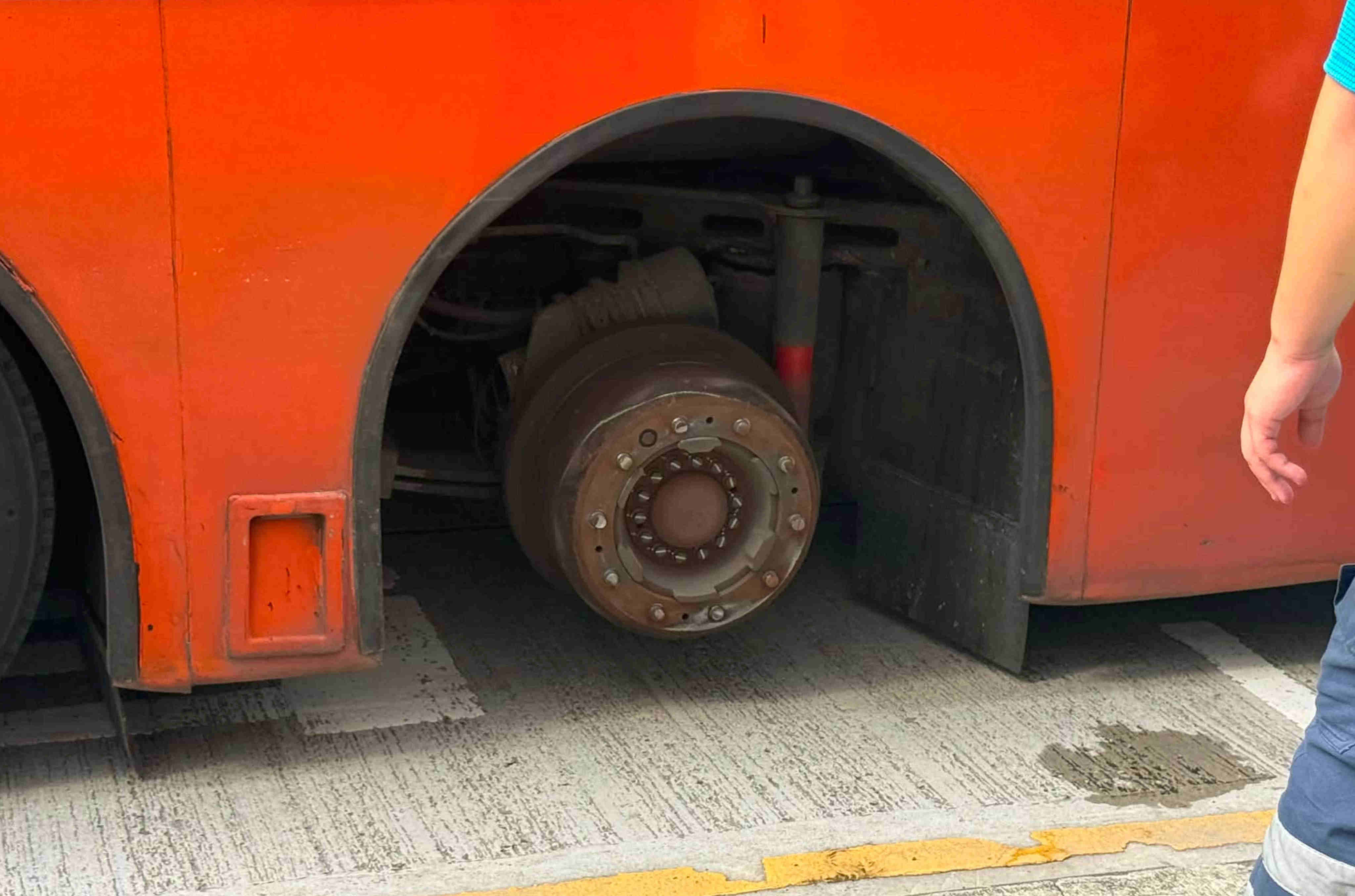 The rear wheel came off the KMB double-decker bus as it was travelling on a busy road in Kowloon. Photo: Handout