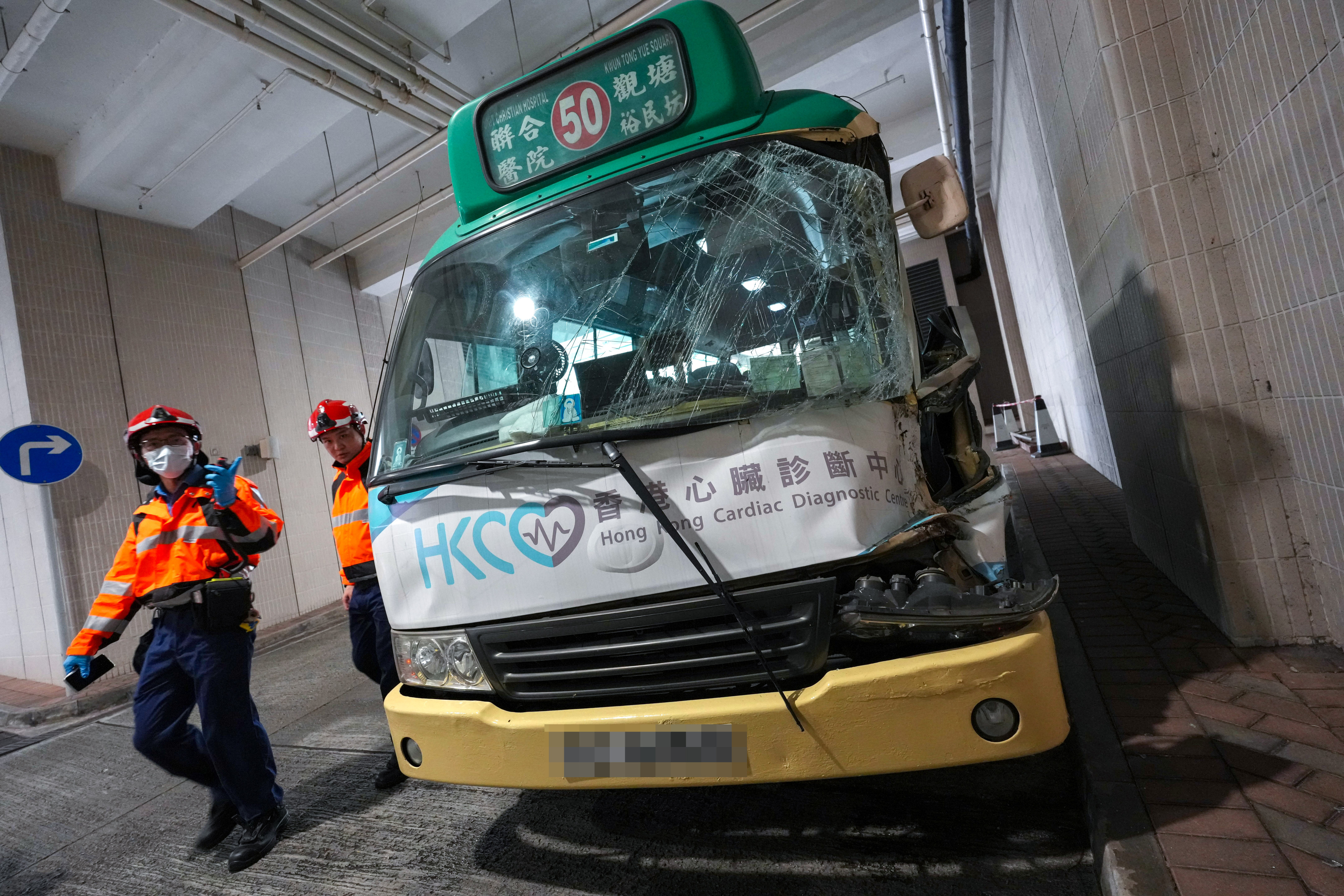 A green minibus and a water tanker collided at the Yue Man Square Public Transport Interchange in late July. Photo: Jelly Tse