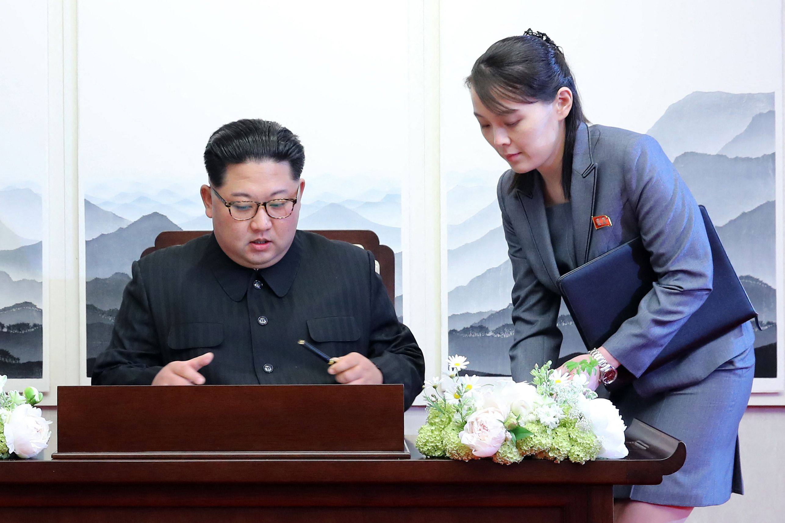 North Korean leader Kim Jong-un with his sister in 2018. Photo: AFP