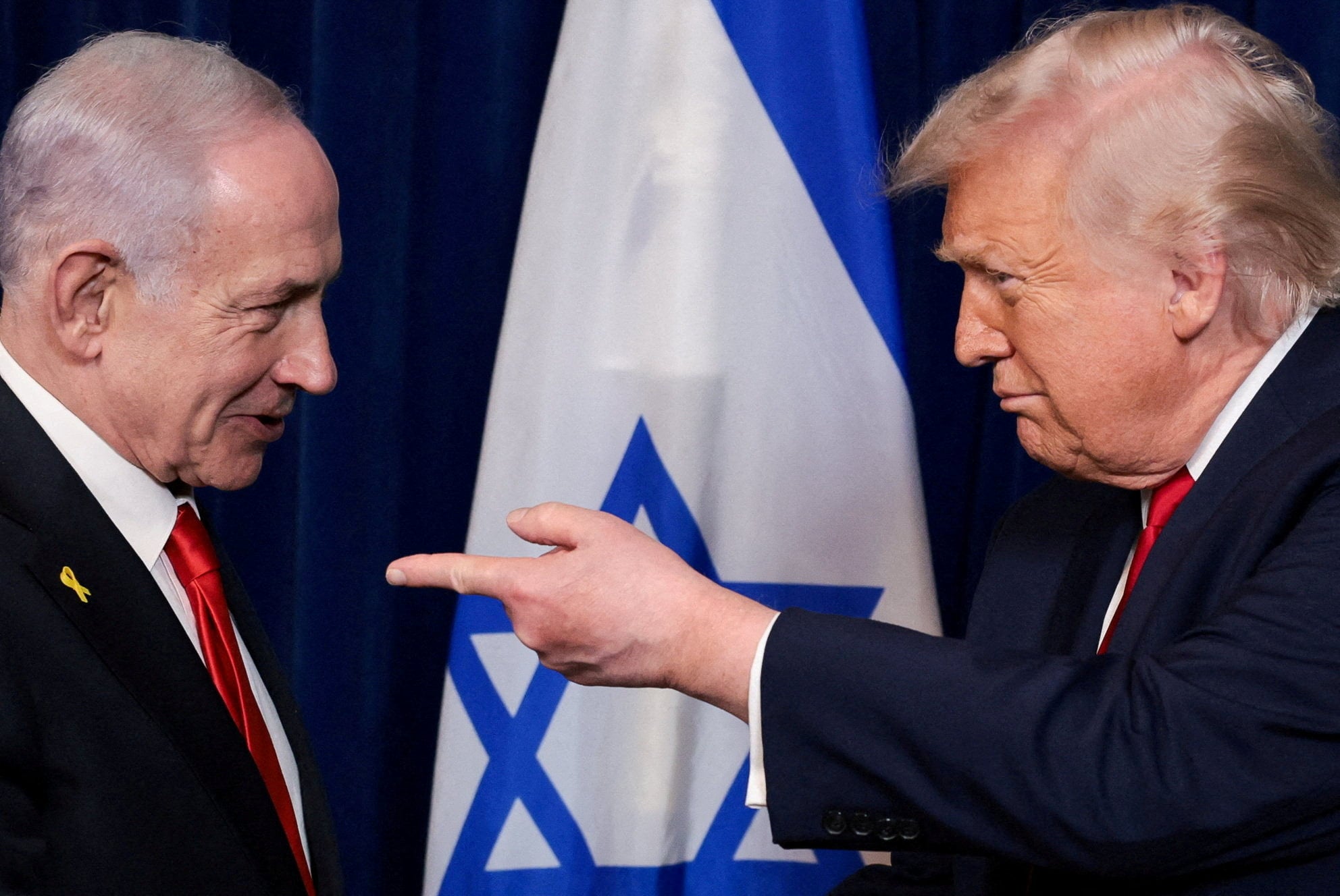 US President Donald Trump points his finger towards Israeli Prime Minister Benjamin Netanyahu during a press conference at Trump’s Mar-a-Lago club in Palm Beach, Florida, in December. Photo: Reuters