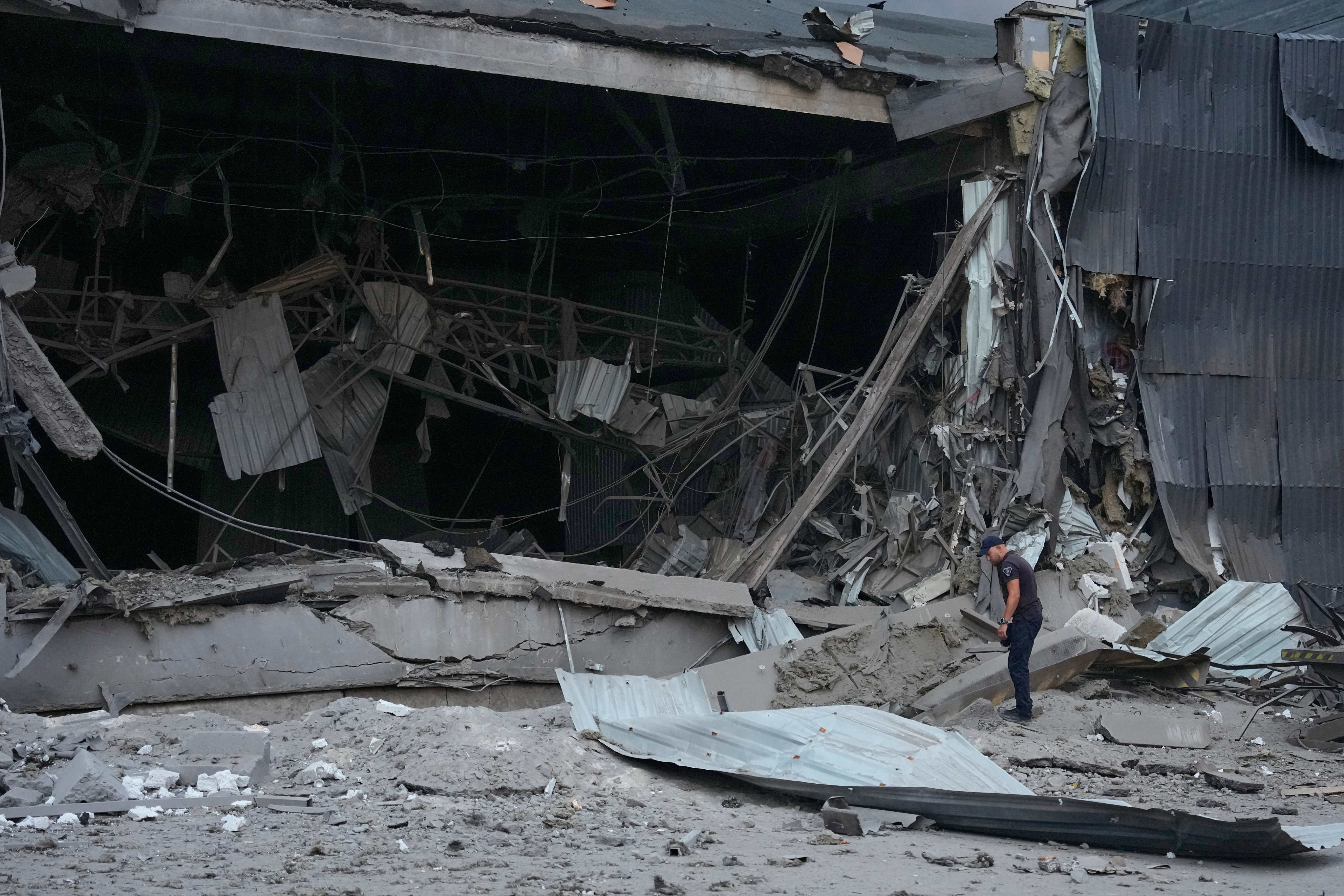 A damaged postal warehouse in Kyiv. Photo: AP