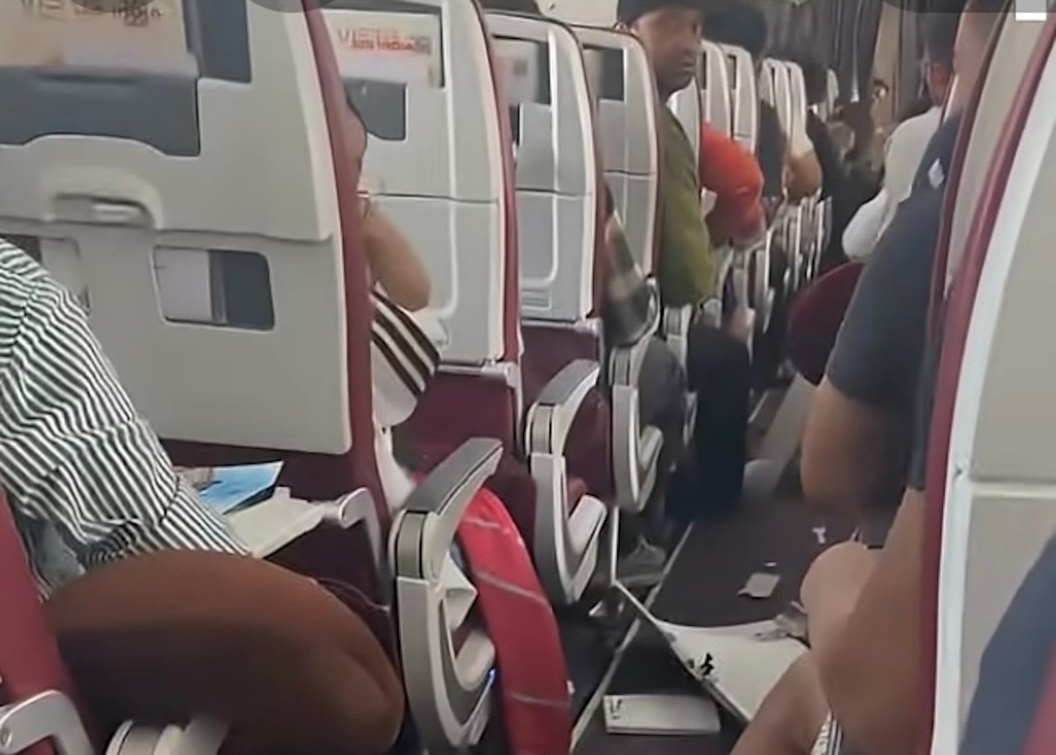 Passengers on board Air India ⁠flight AI2379 that experienced a sudden loss in altitude on Tuesday. Photo: YouTube