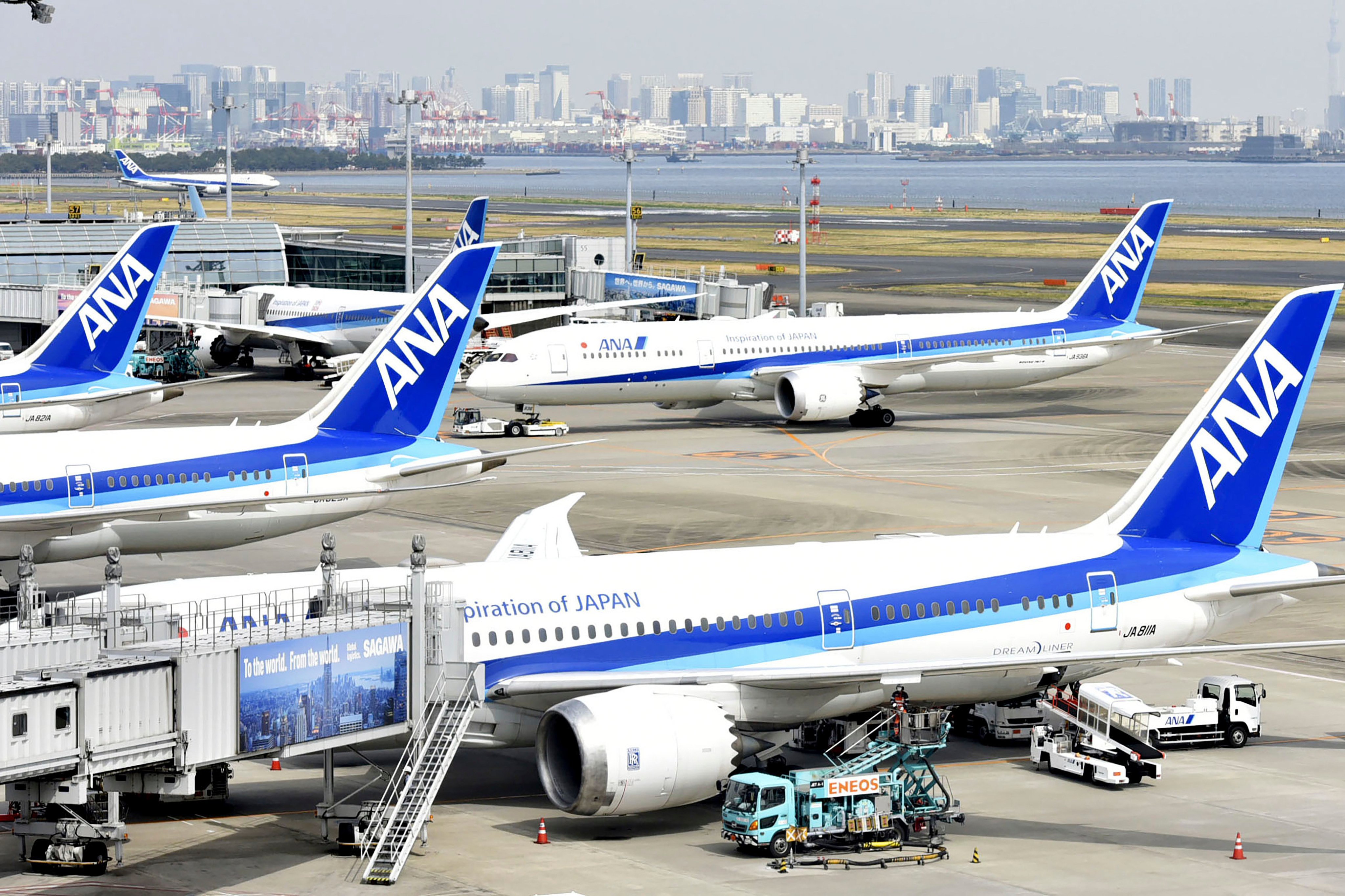 All Nippon Airways planes are seen at Haneda airport in Tokyo. Photo: AP