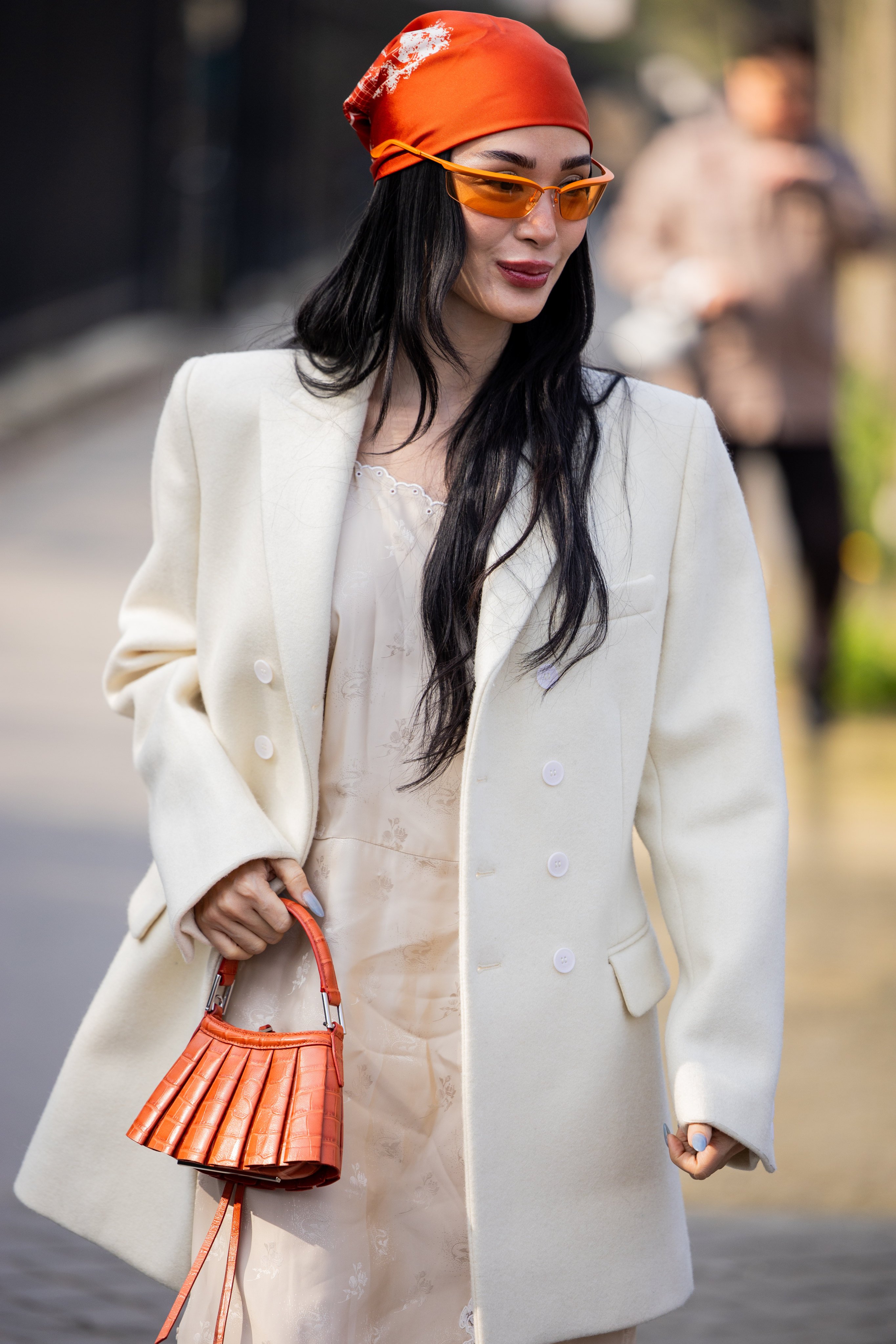 Heart Evangelista makes head-scarf chic look effortless at Paris Fashion Week in March. Photo: Getty Images