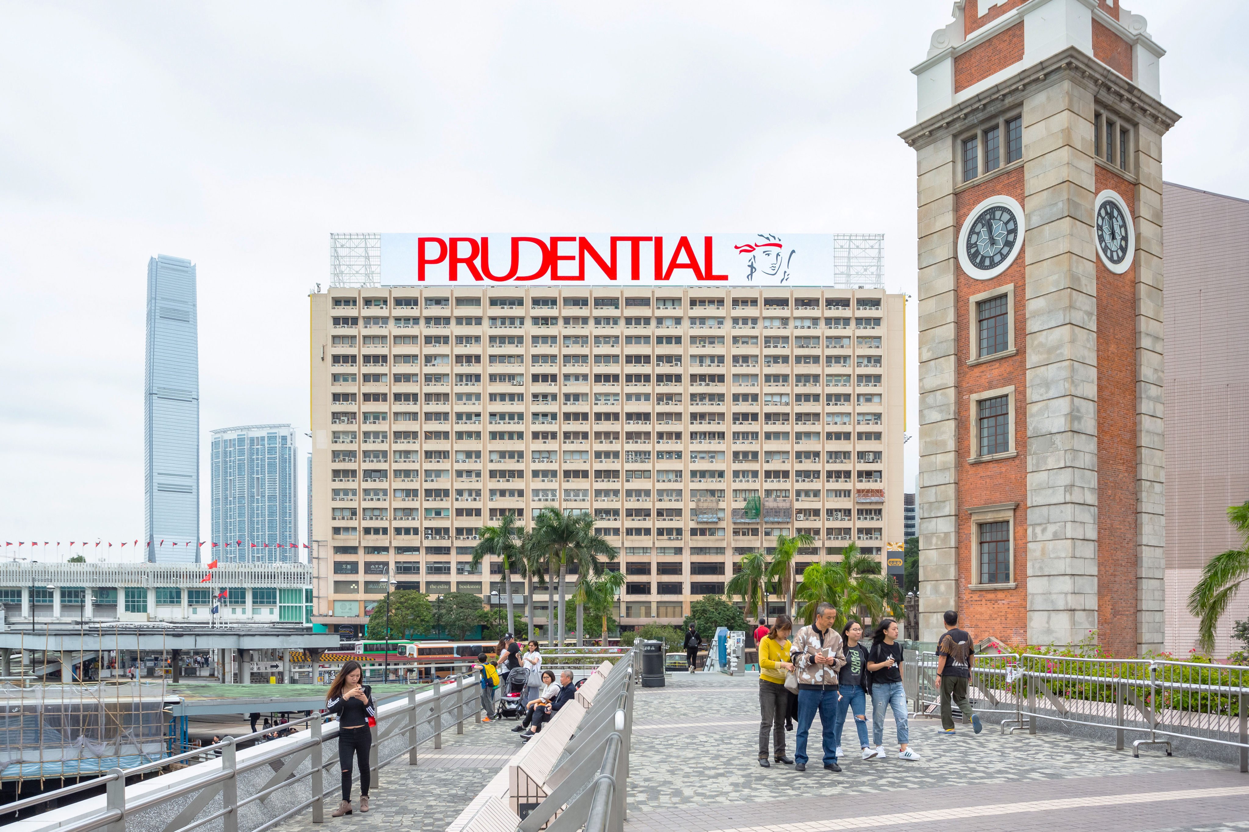The Prudential logo is displayed on Star House in Tsim Sha Tsui, Hong Kong. Photo: Handout
