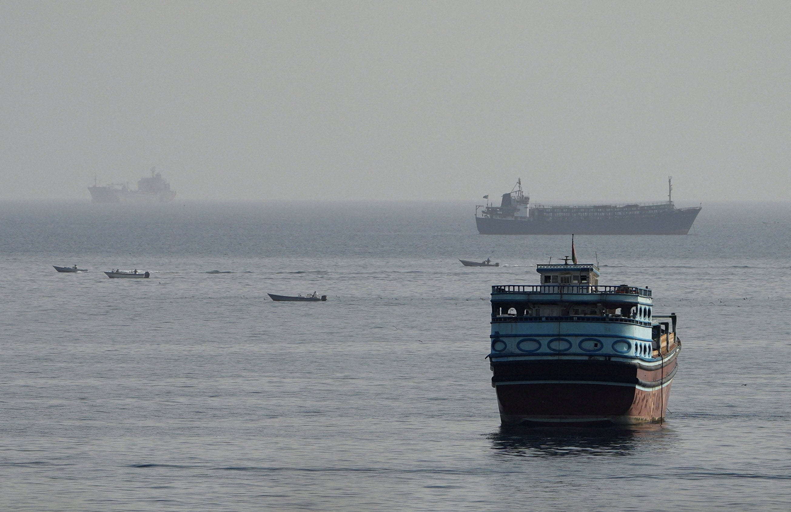 Vessels in the Strait of Hormuz, as seen from Musandam, Oman. Photo: Reuters