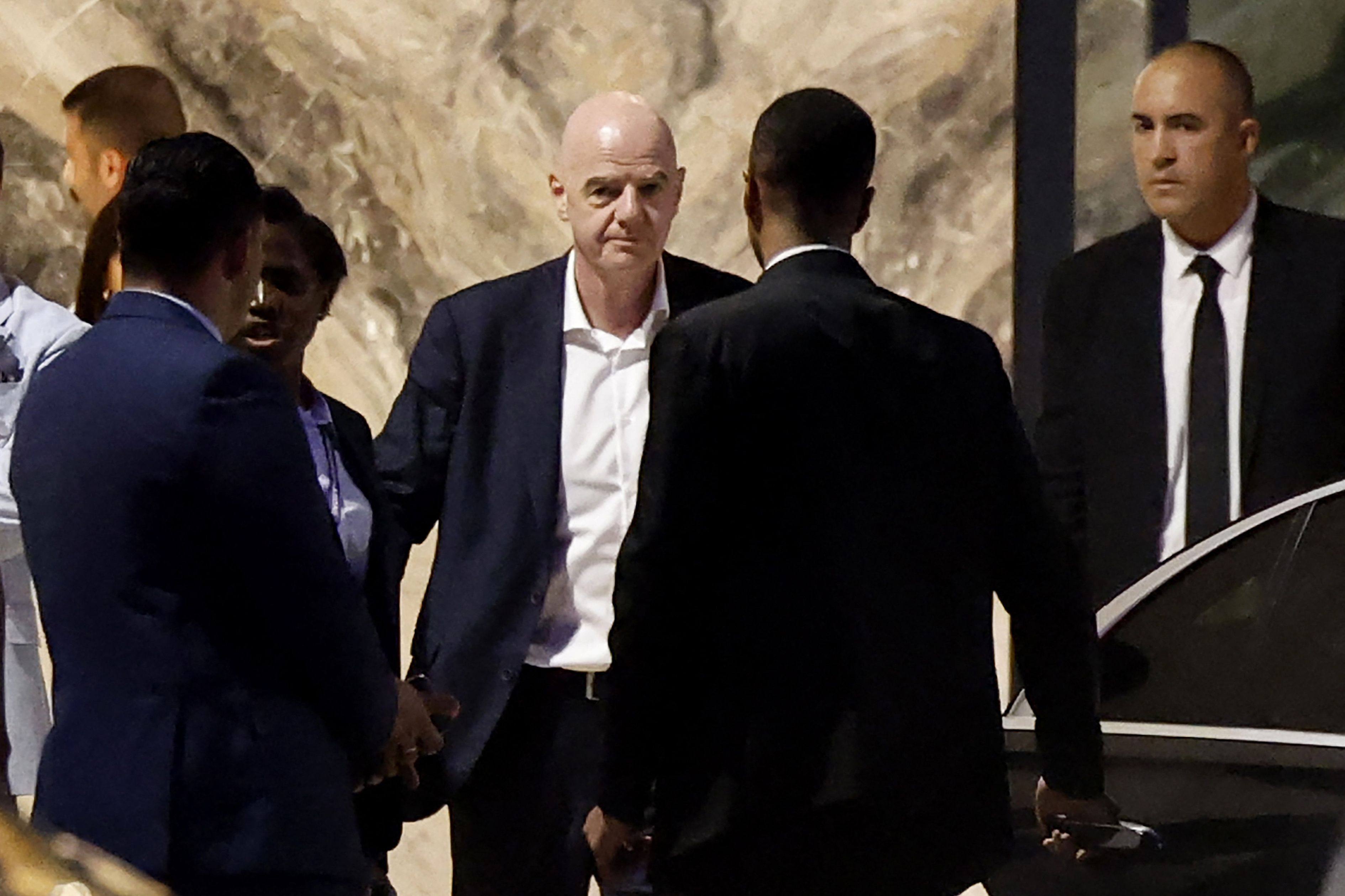 Gianni Infantino leaving Al-Madina Stadium in Rabat, Morocco, after a Women’s Africa Cup of Nations match that he attended after senior-level Fifa meeting on Wednesday. Photo: AFP