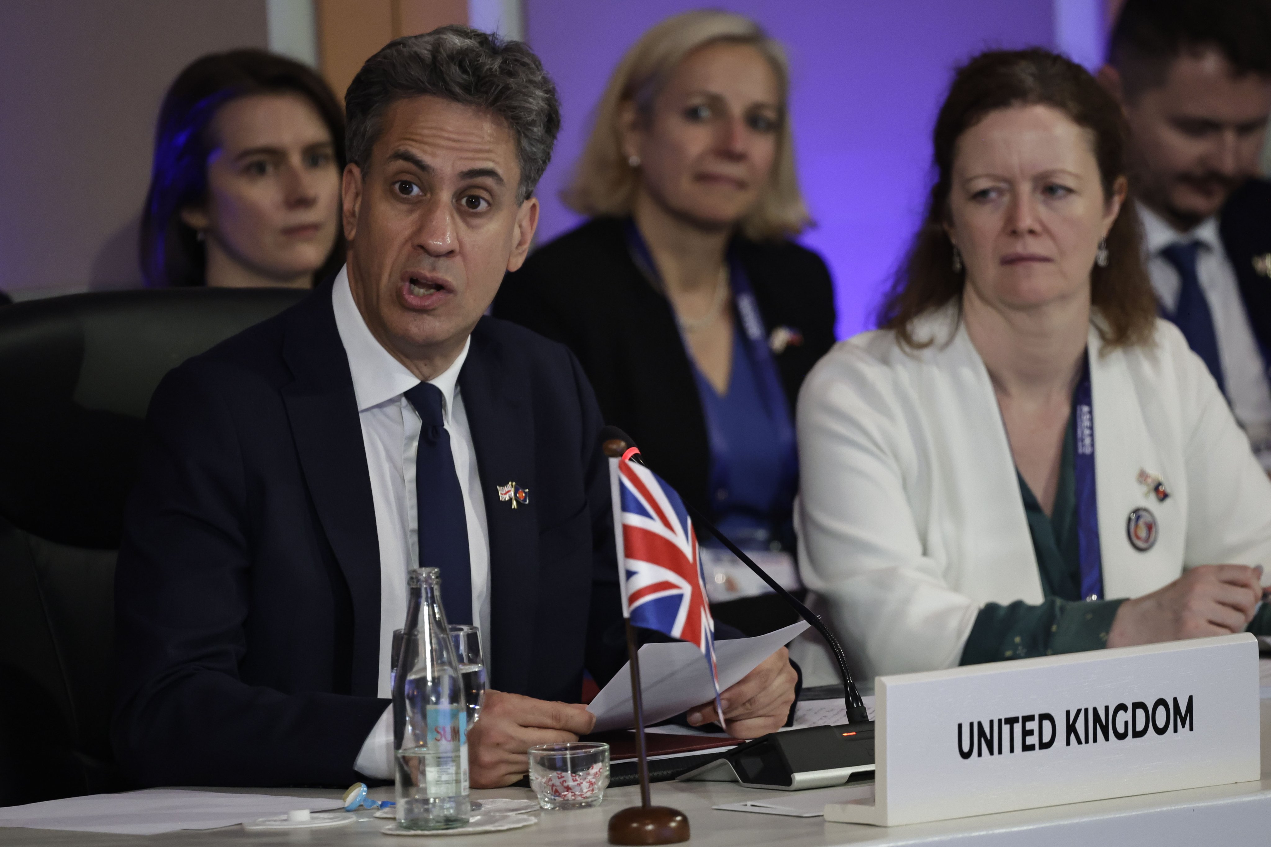 UK Foreign Minister Ed Miliband (left) speaks during the Asean Post-Ministerial Conference with the United Kingdom in Metro Manila, the Philippines, on July 22. Photo: EPA