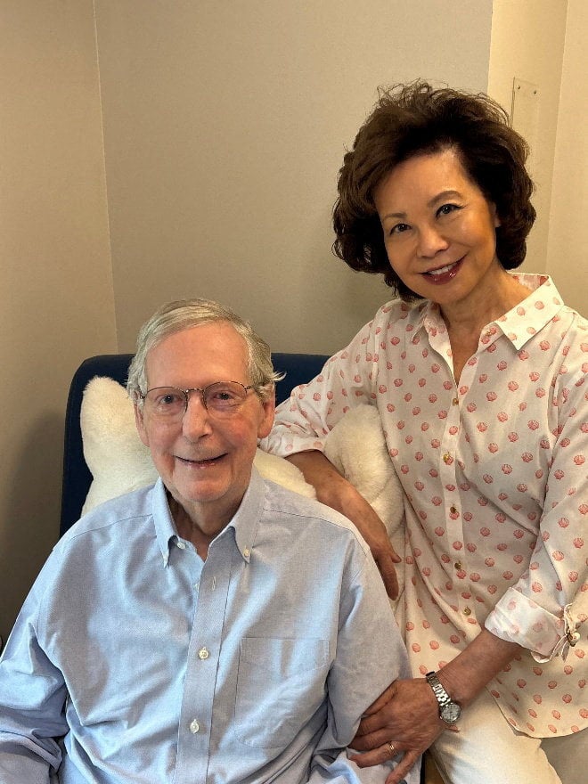 US Senator Mitch McConnell sits with his wife, former US labour secretary Elaine Chao, in a photograph released by his office in July. Photo: Office of Senator Mitch McConnell via Reuters