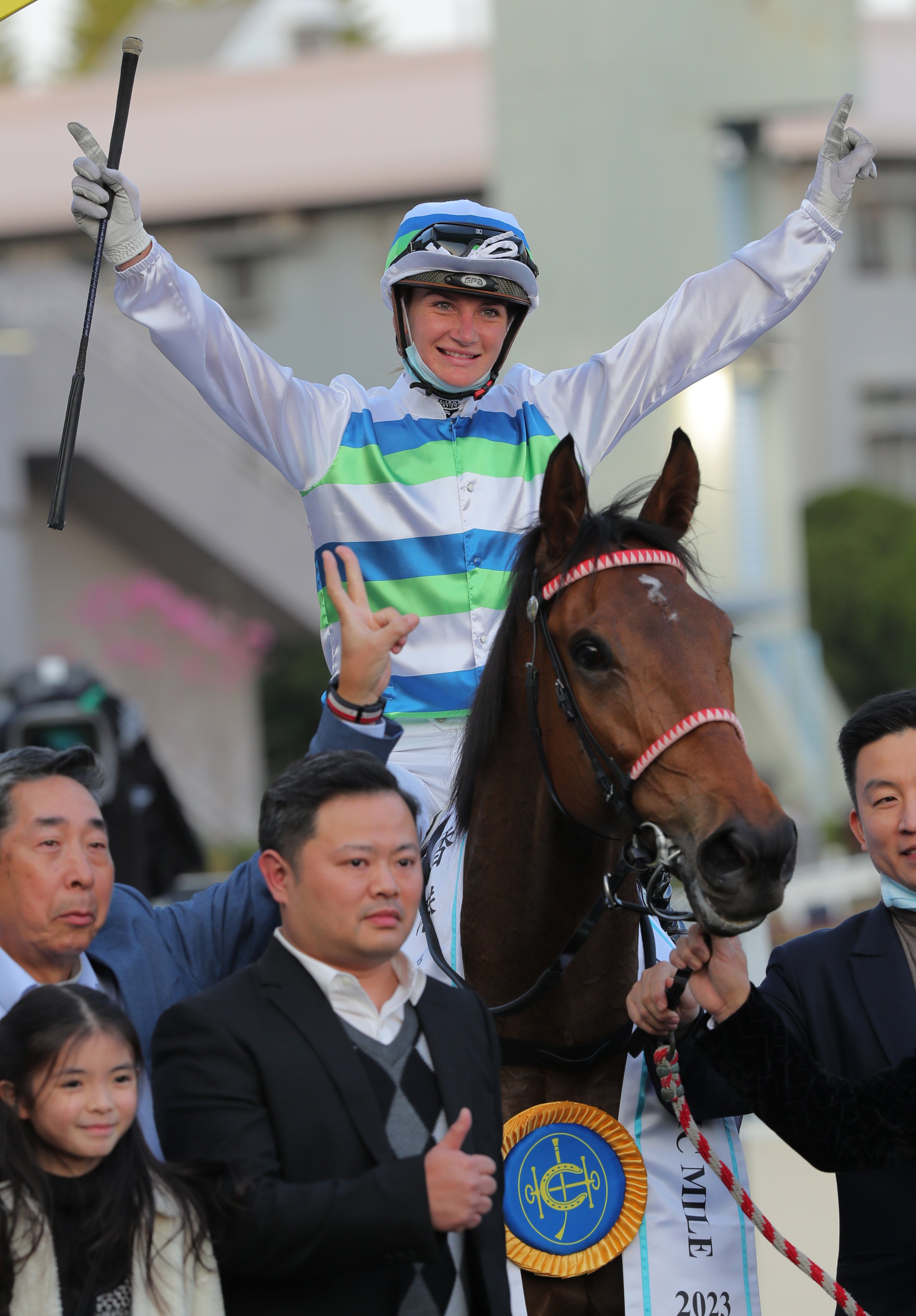 Jamie Melham celebrates winning Hong Kong’s prestigous Classic Mile in 2023. Photo: Kenneth Chan