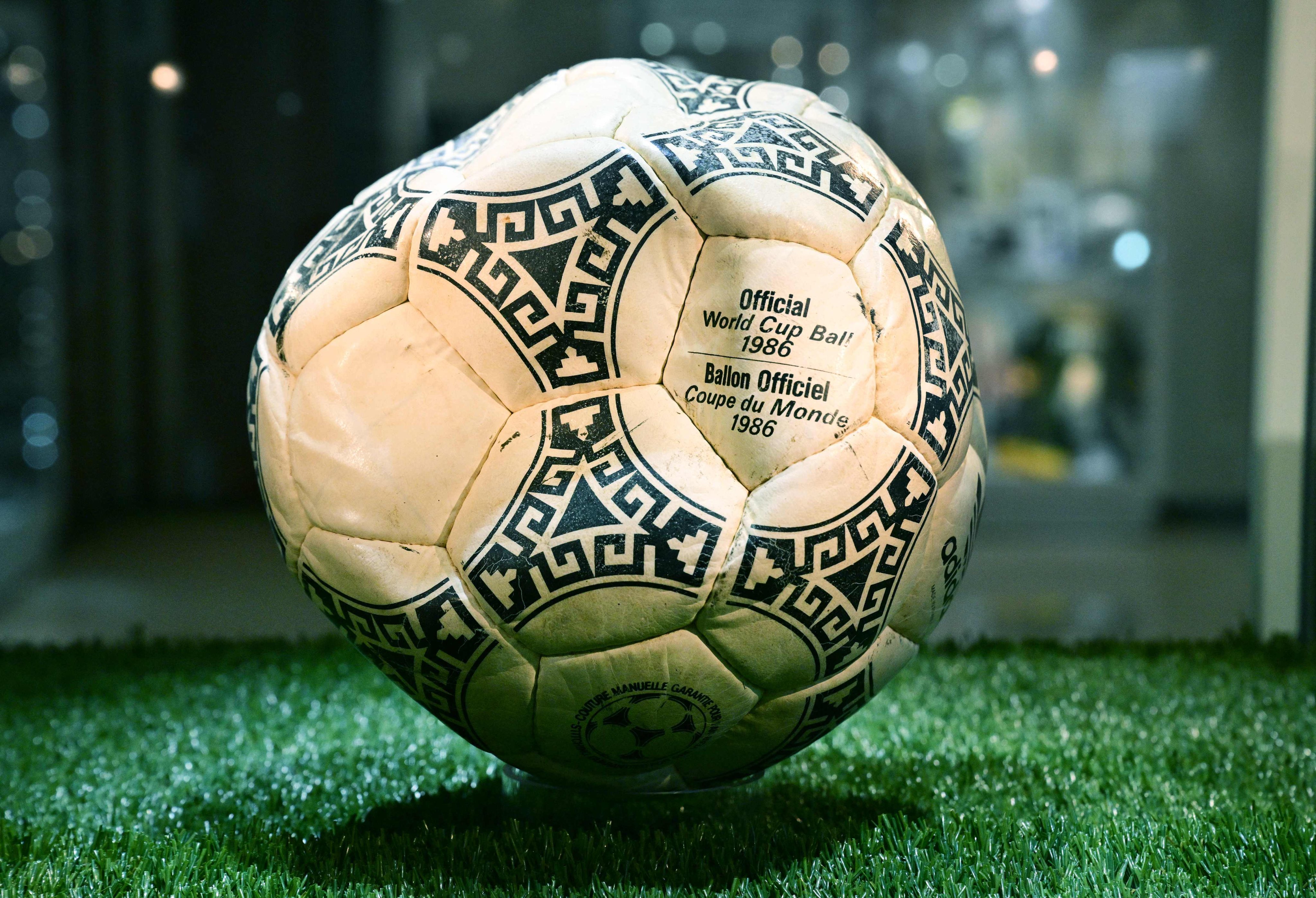 The ball that was used in the 1986 World Cup match between Argentina and England during which Diego Maradona scored the “Hand of God” goal is displayed before auction at Heritage Auctions in Beverly Hills, California, on Friday. Photo: AFP