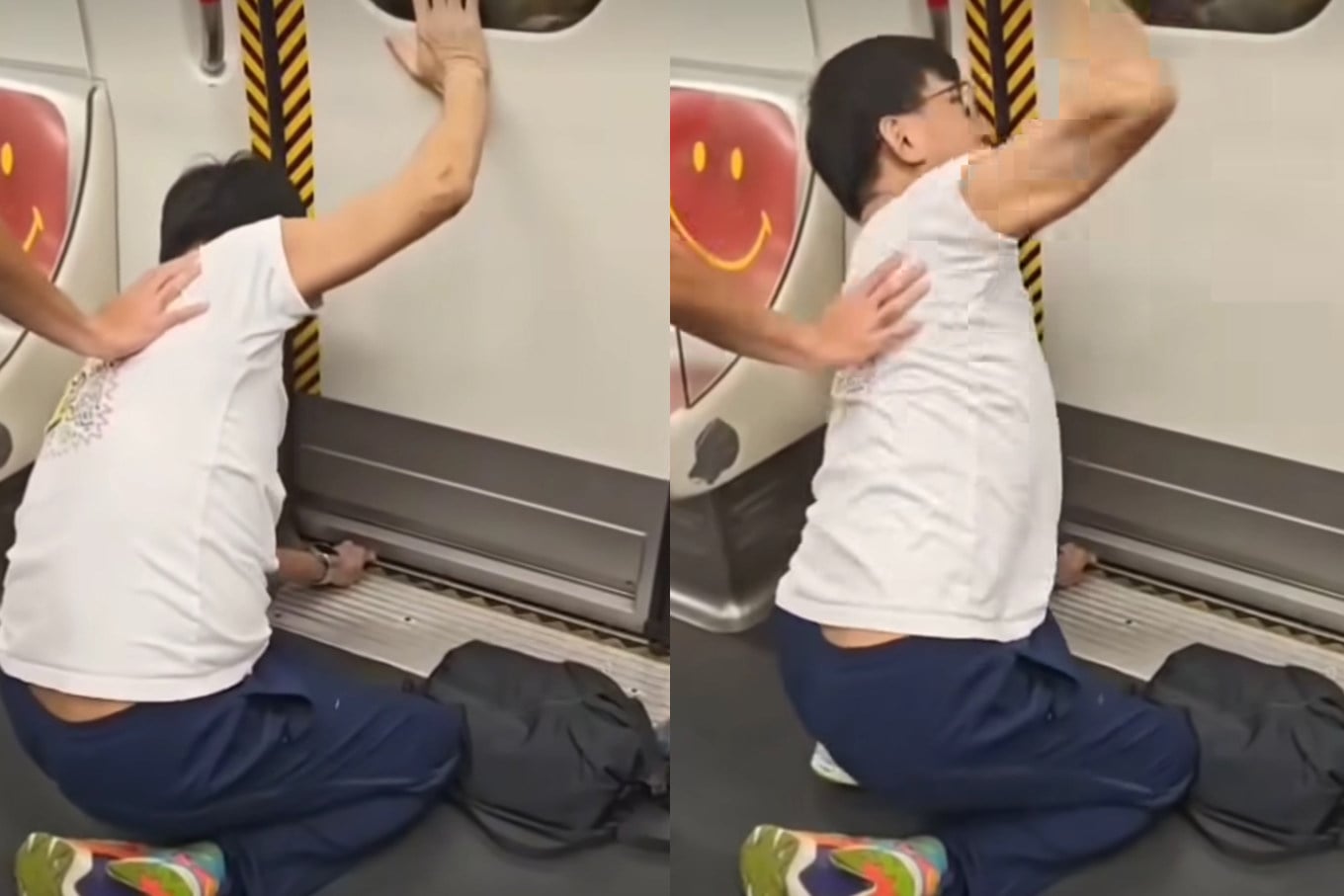 The man’s left hand was trapped by the train door as he tried to retrieve a dropped item from the tracks. Photo: Handout