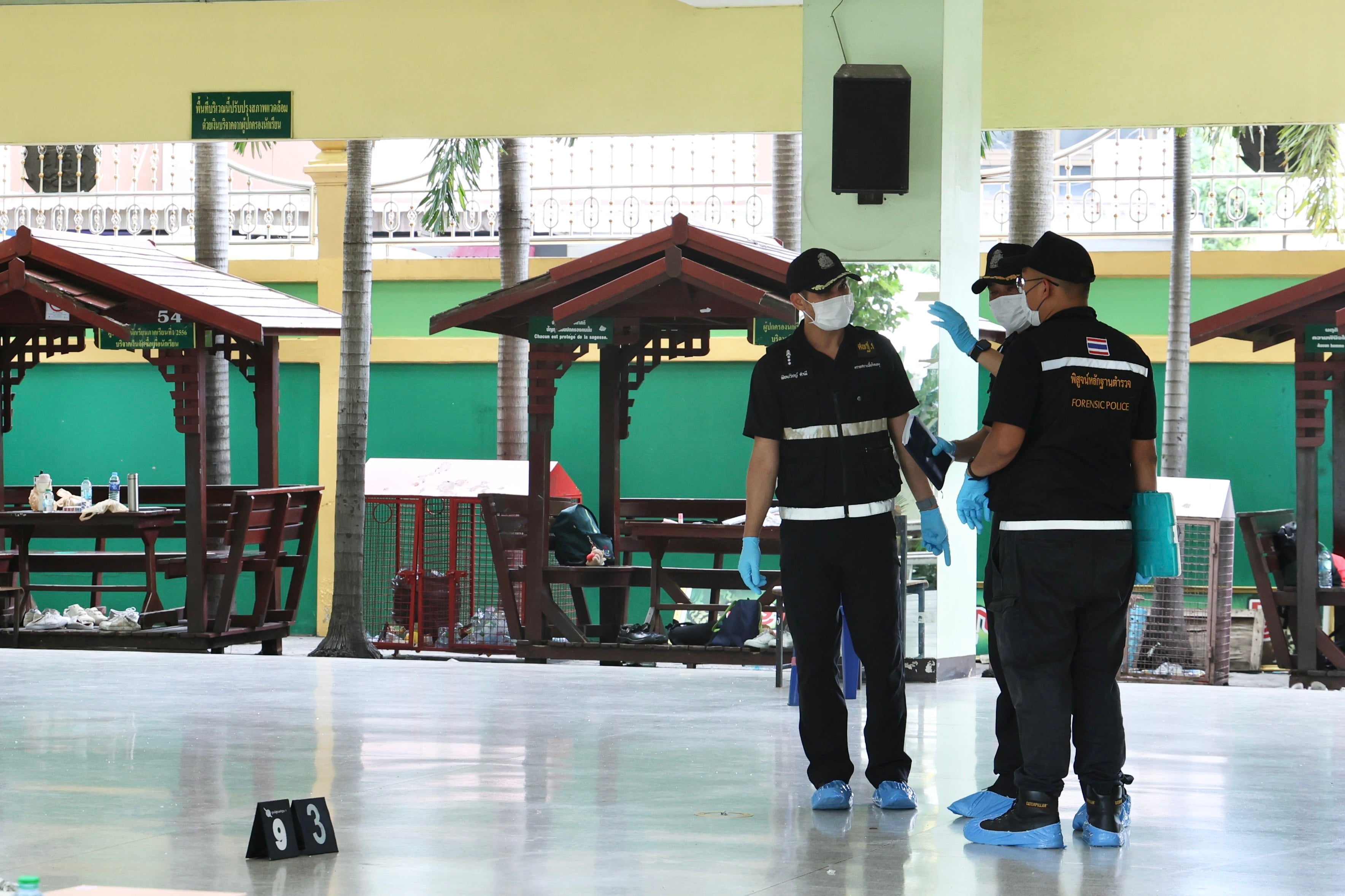 Police officers work at the building where the shooting occurred at Debsirin Nonthaburi School in Nonthaburi province, Thailand on Friday. Photo: Xinhua