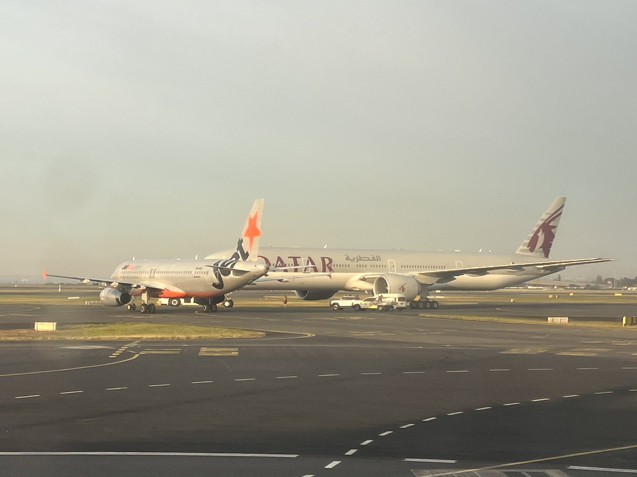 A Jetstar plane and a Qatar Airways flight were involved in a near miss at Sydney airport on Sunday. Photo: X/itsdanibrown