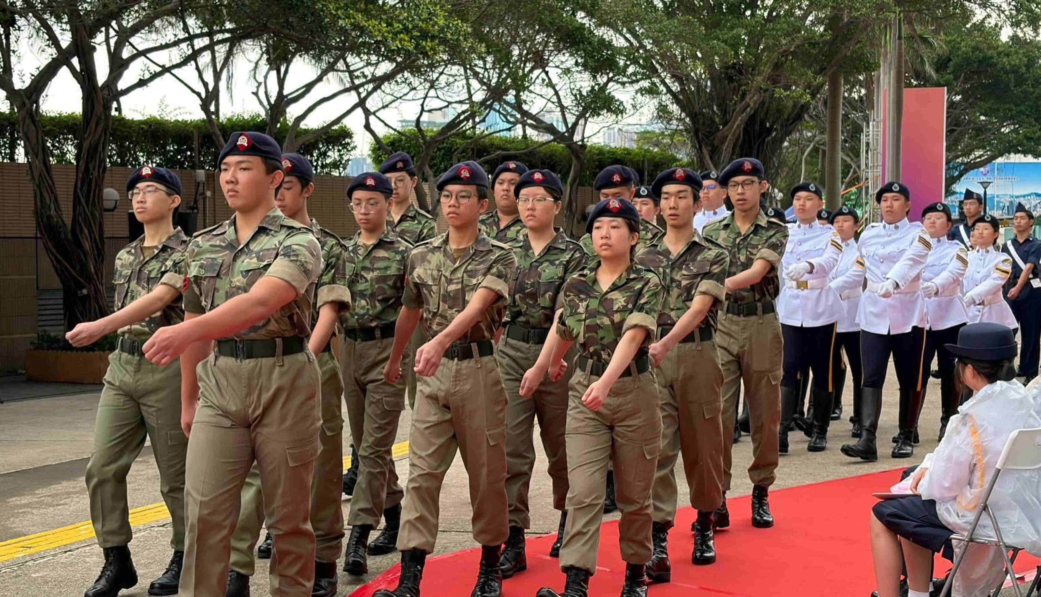 Members of the Hong Kong Adventure Corps during the flag-raising ceremony marking China’s May Fourth Youth Day at Golden Bauhinia Square in May this year. Photo: Handout