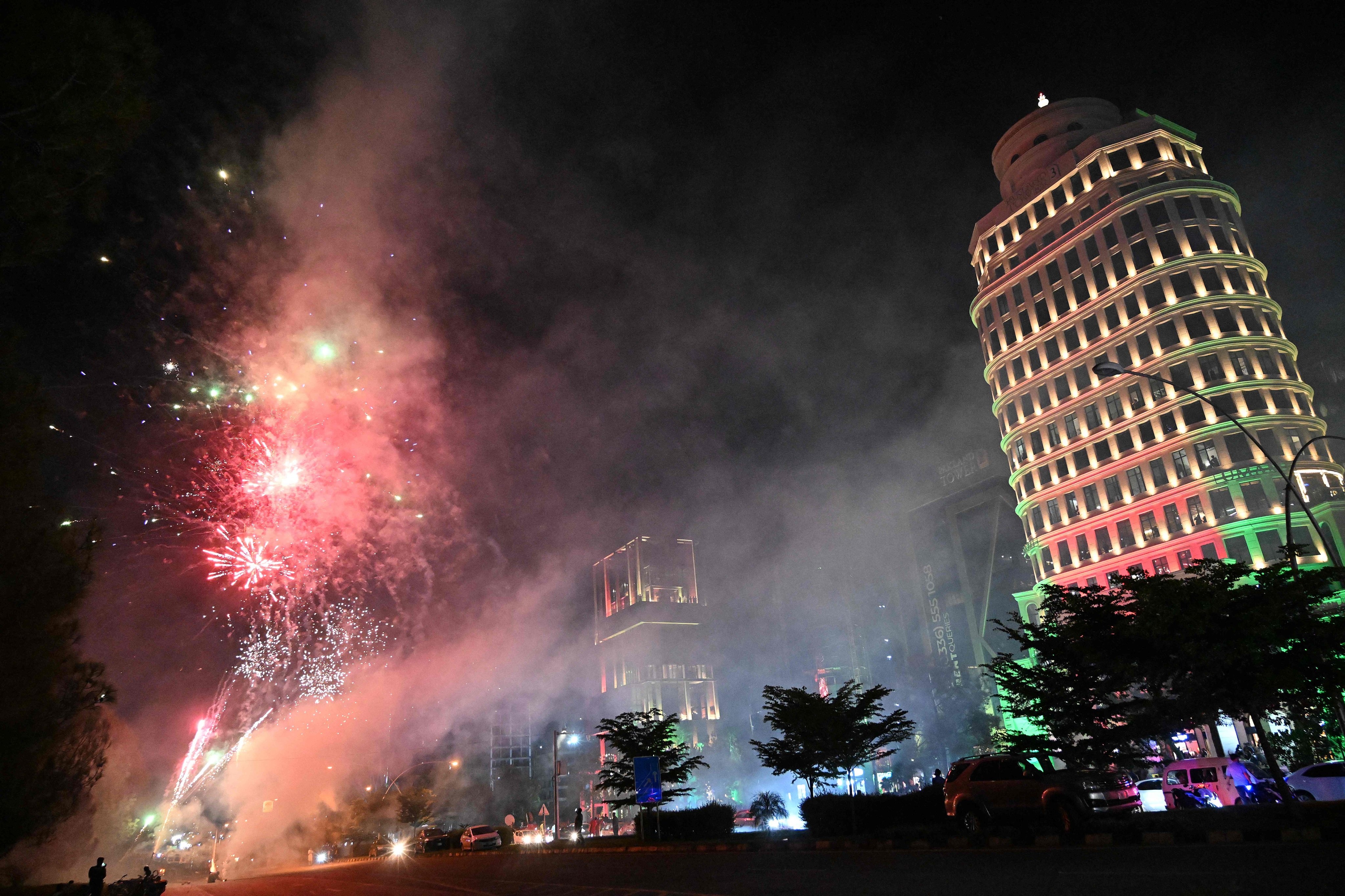 Fireworks explode over Islamabad as part of celebrations to mark the signing of a trilateral defence agreement between Saudi Arabia, Pakistan and Turkey. Photo: AFP