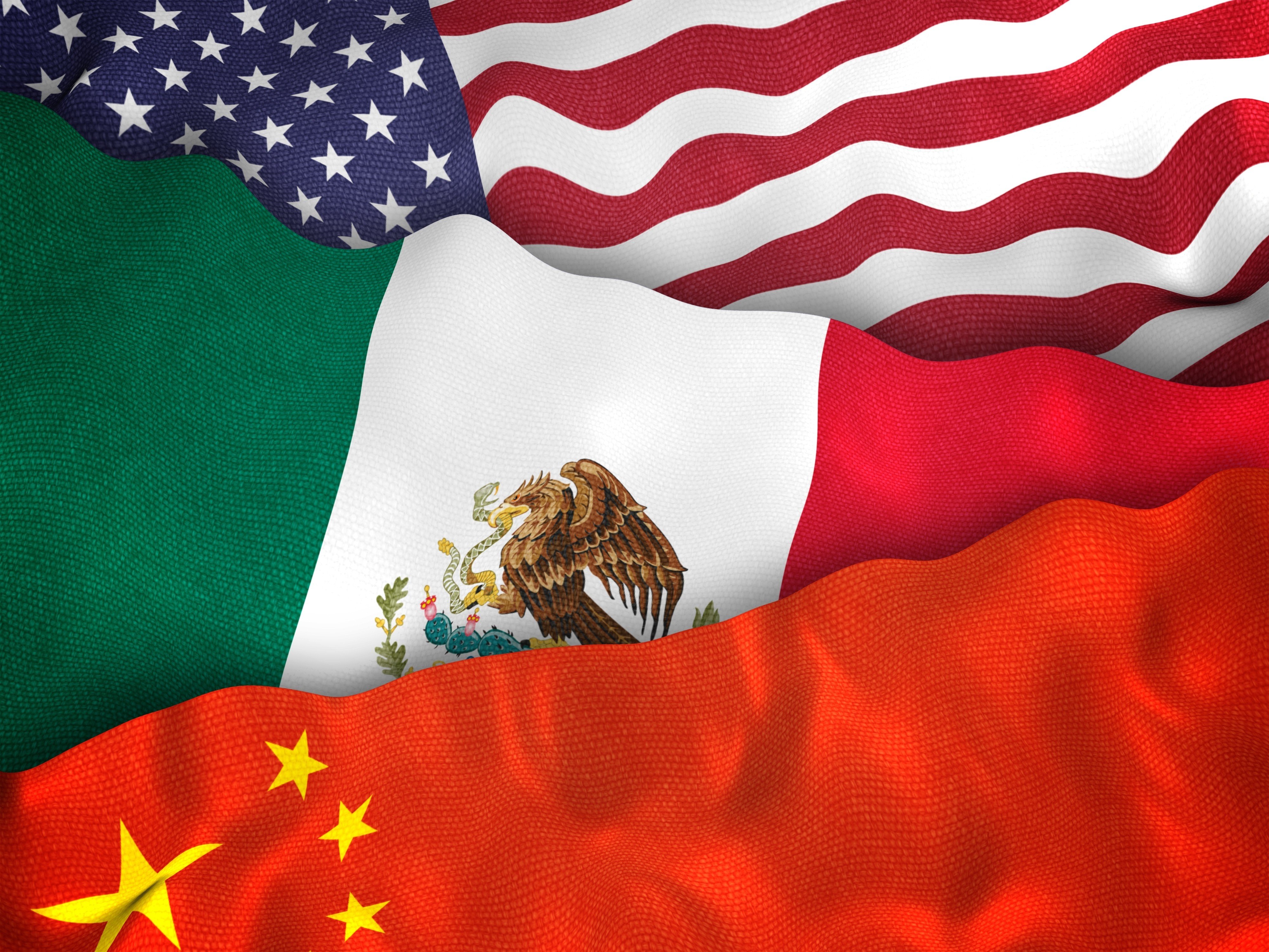 The US, Mexican and Chinese flags. Photo: Shutterstock