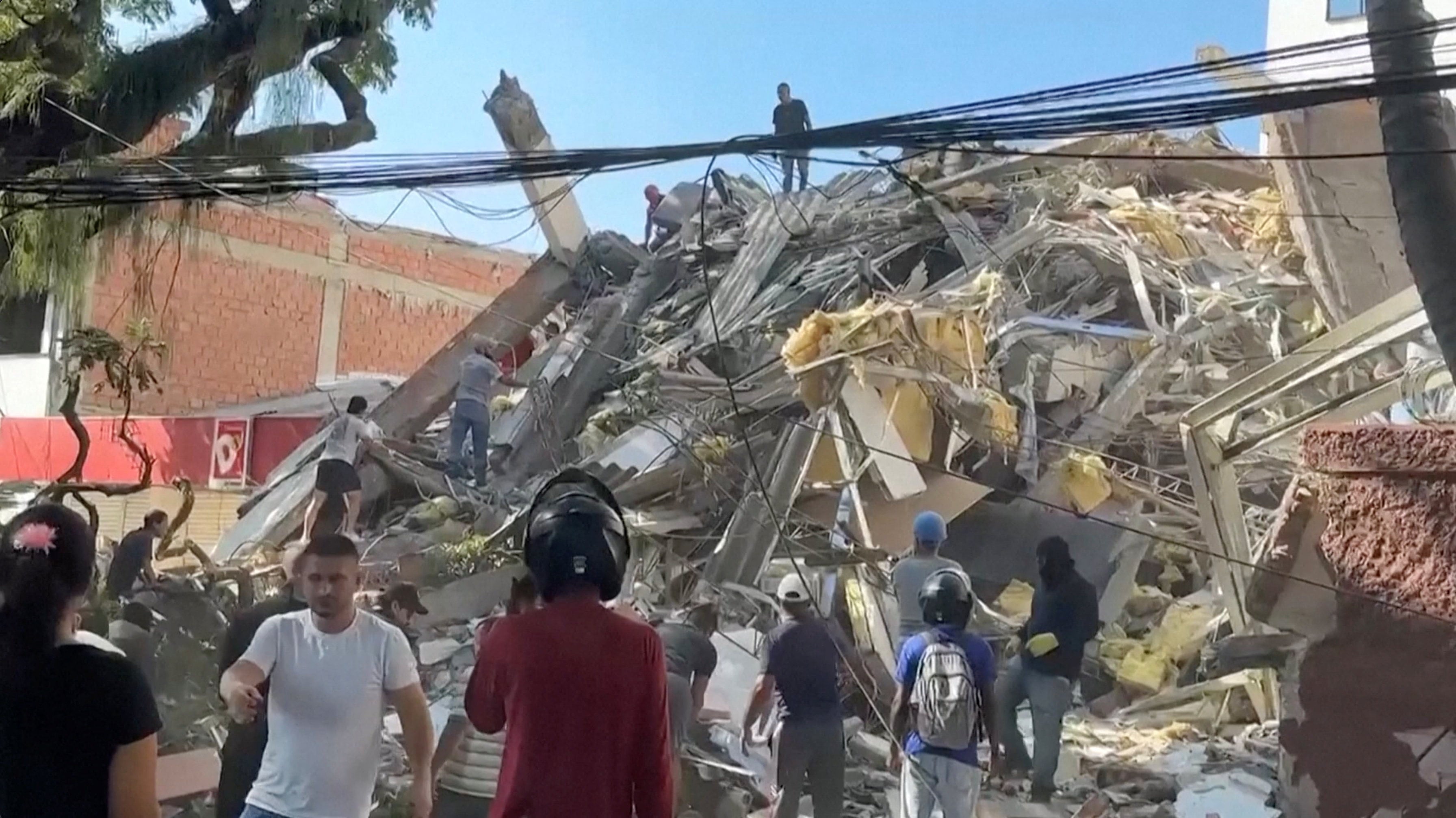 A collapsed building in the aftermath of an earthquake in Cali, Colombia on Monday. Photo: Screengrab from video via Reuters