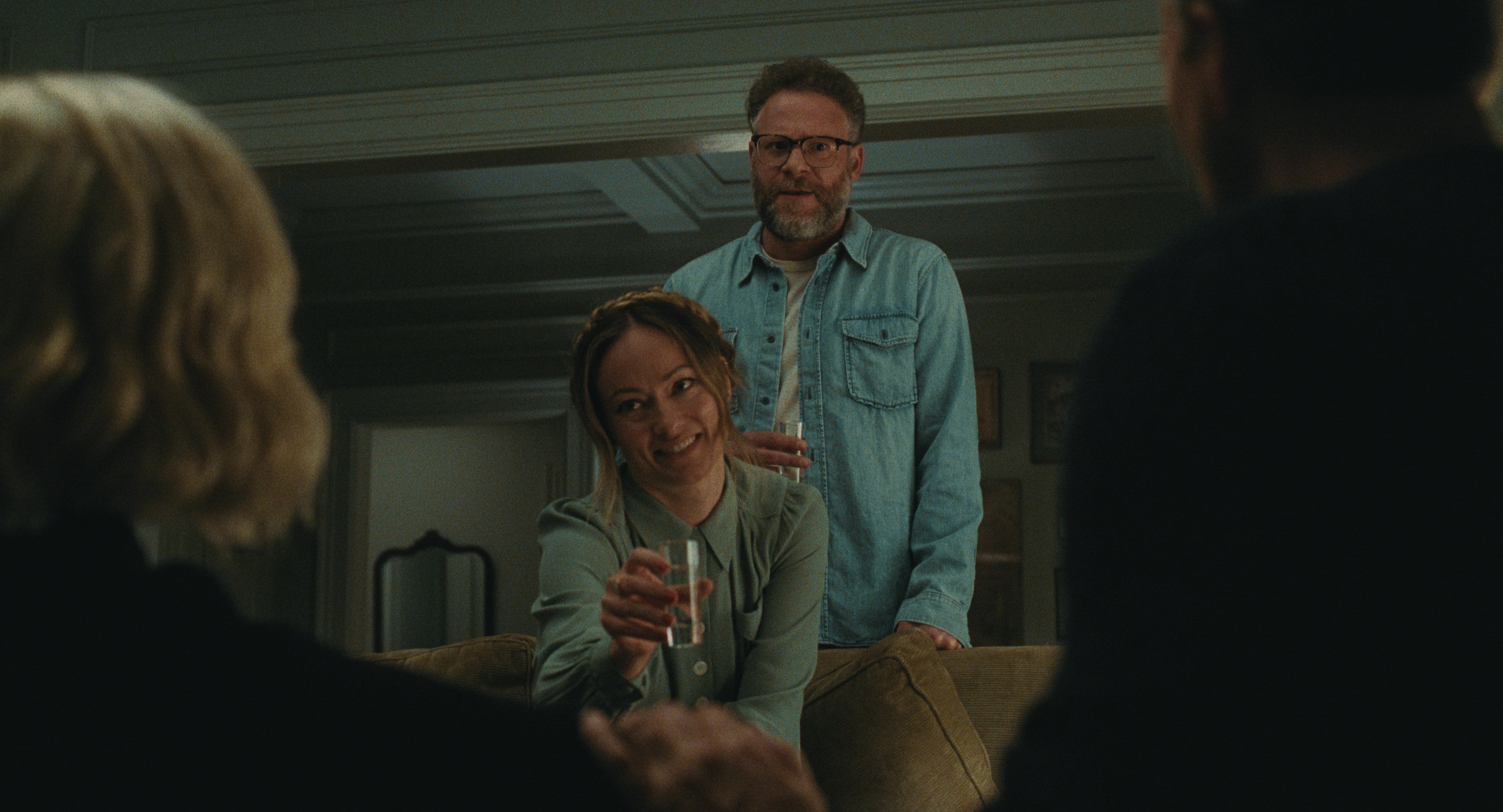 Olivia Wilde (front) and Seth Rogen in a still from The Invite (category IIB), directed by Olivia Wilde. Peneope Cruz and Edward Norton co-star.